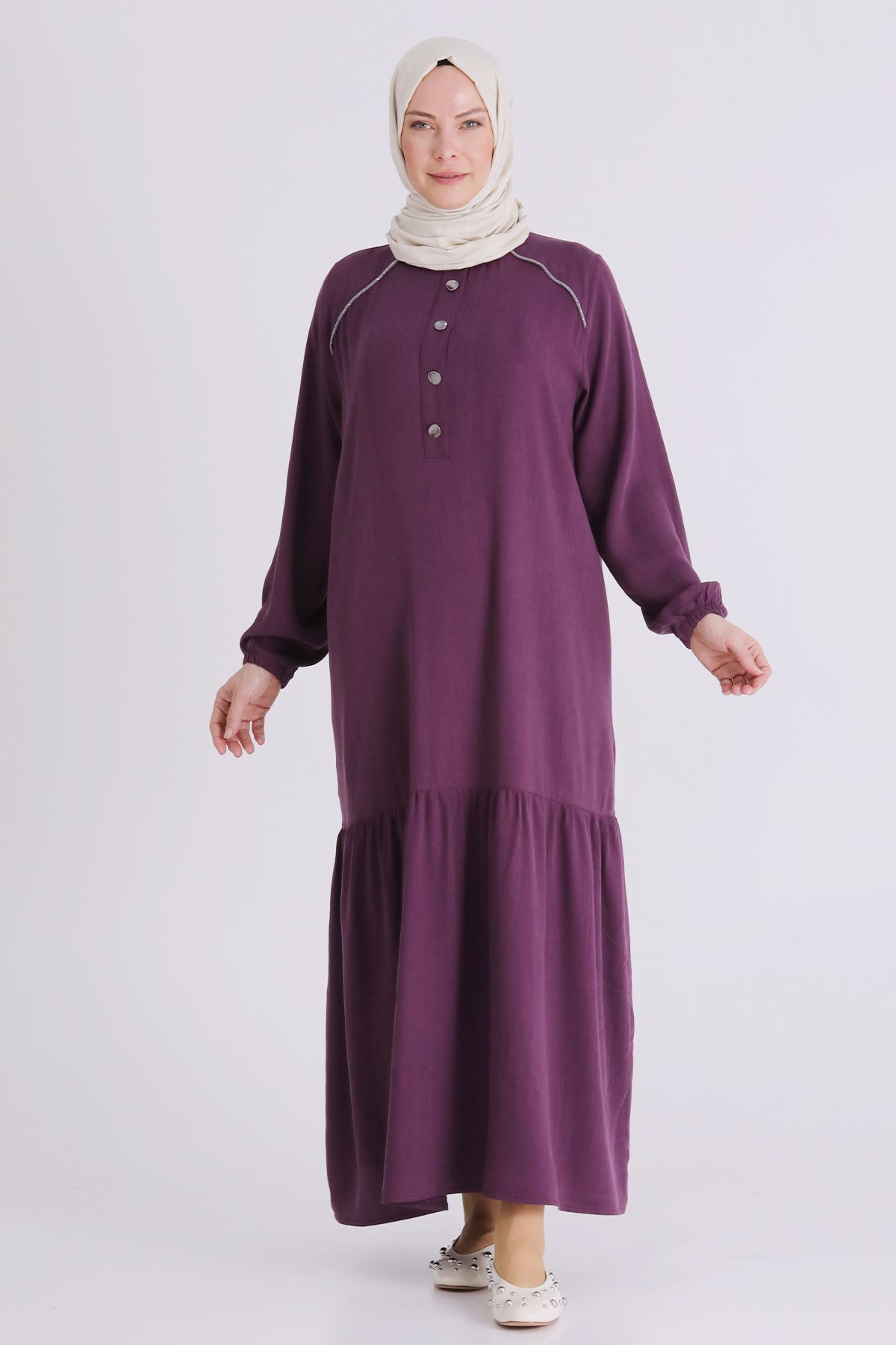 Büyük Beden Tesettür Elbise 7525 Vişne