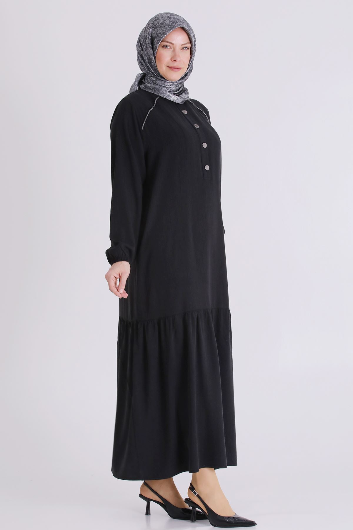 Büyük Beden Tesettür Elbise 7525 Siyah