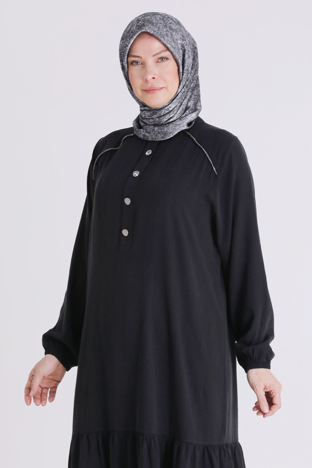 Büyük Beden Tesettür Elbise 7525 Siyah