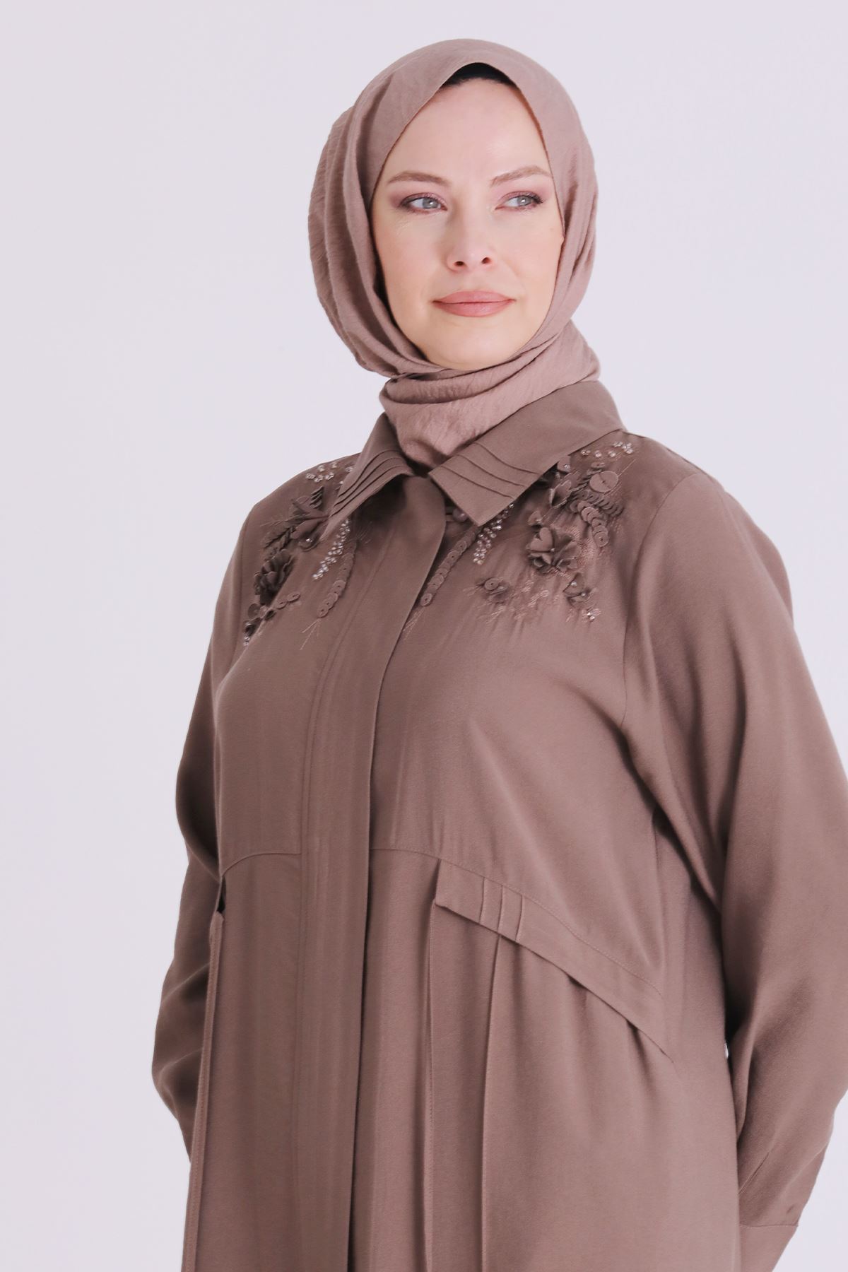 Büyük Beden Tesettür Pantolonlu Takım 35149 Fındık Kabuğu