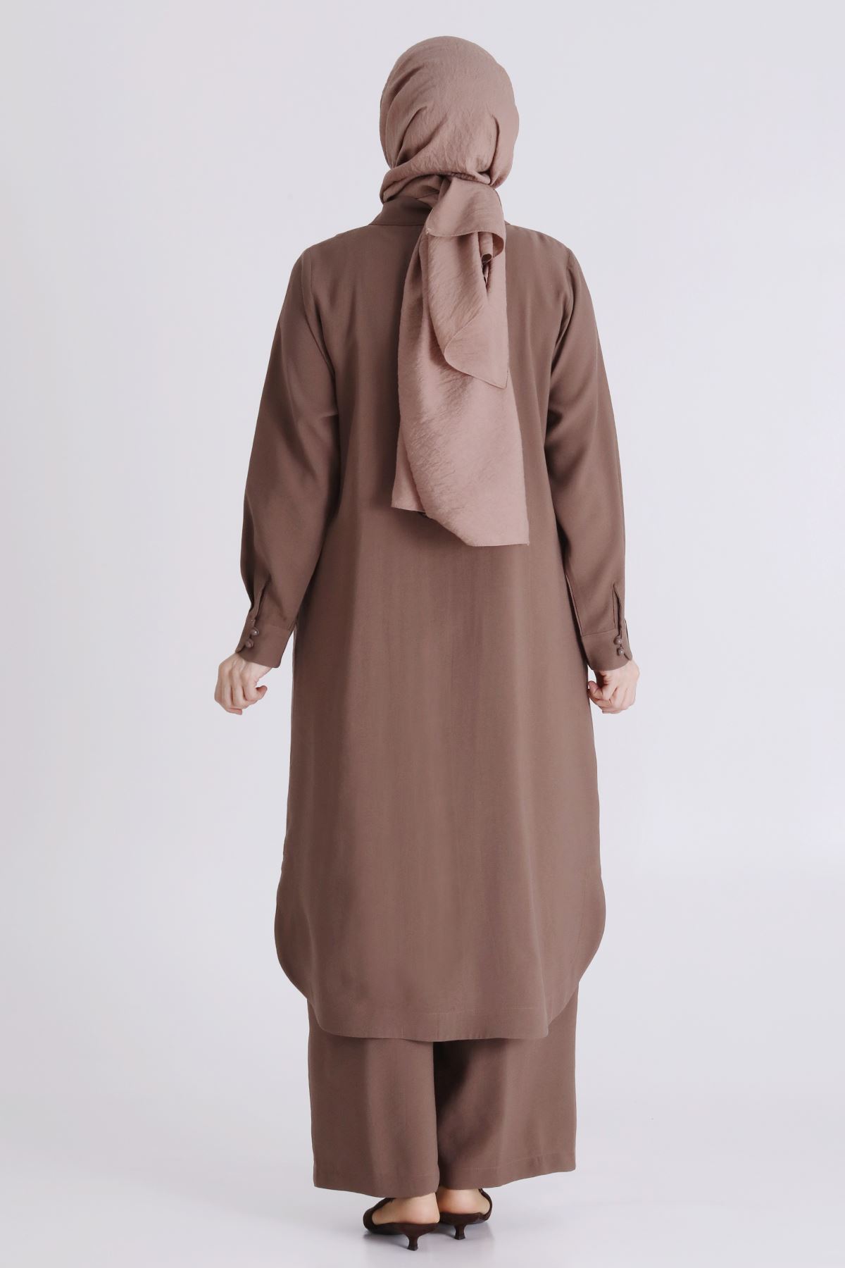 Büyük Beden Tesettür Pantolonlu Takım 35149 Fındık Kabuğu