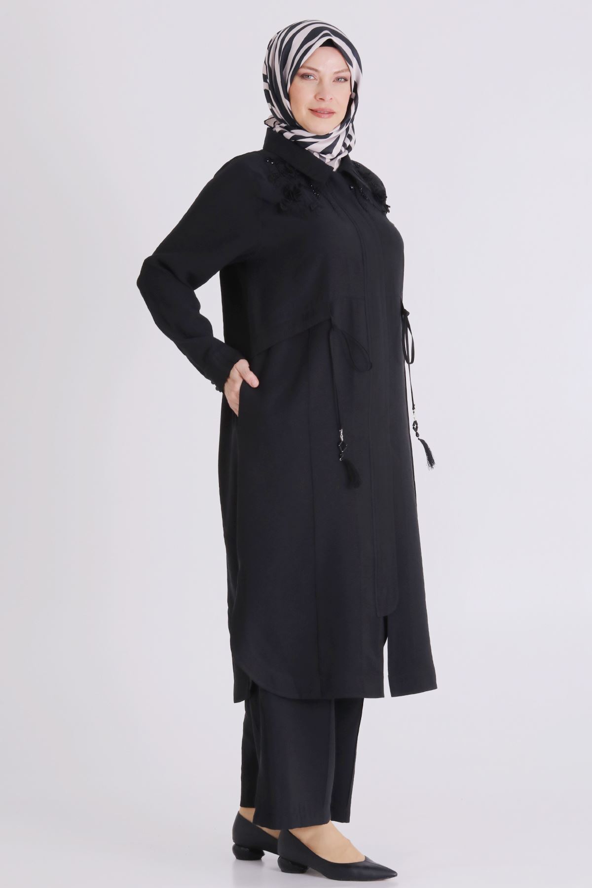 Büyük Beden Tesettür Pantolonlu Takım 35149 Siyah