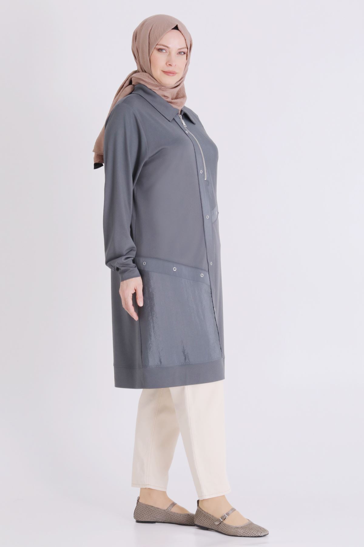 Büyük Beden Tesettür Tunik 2071 Kül Rengi