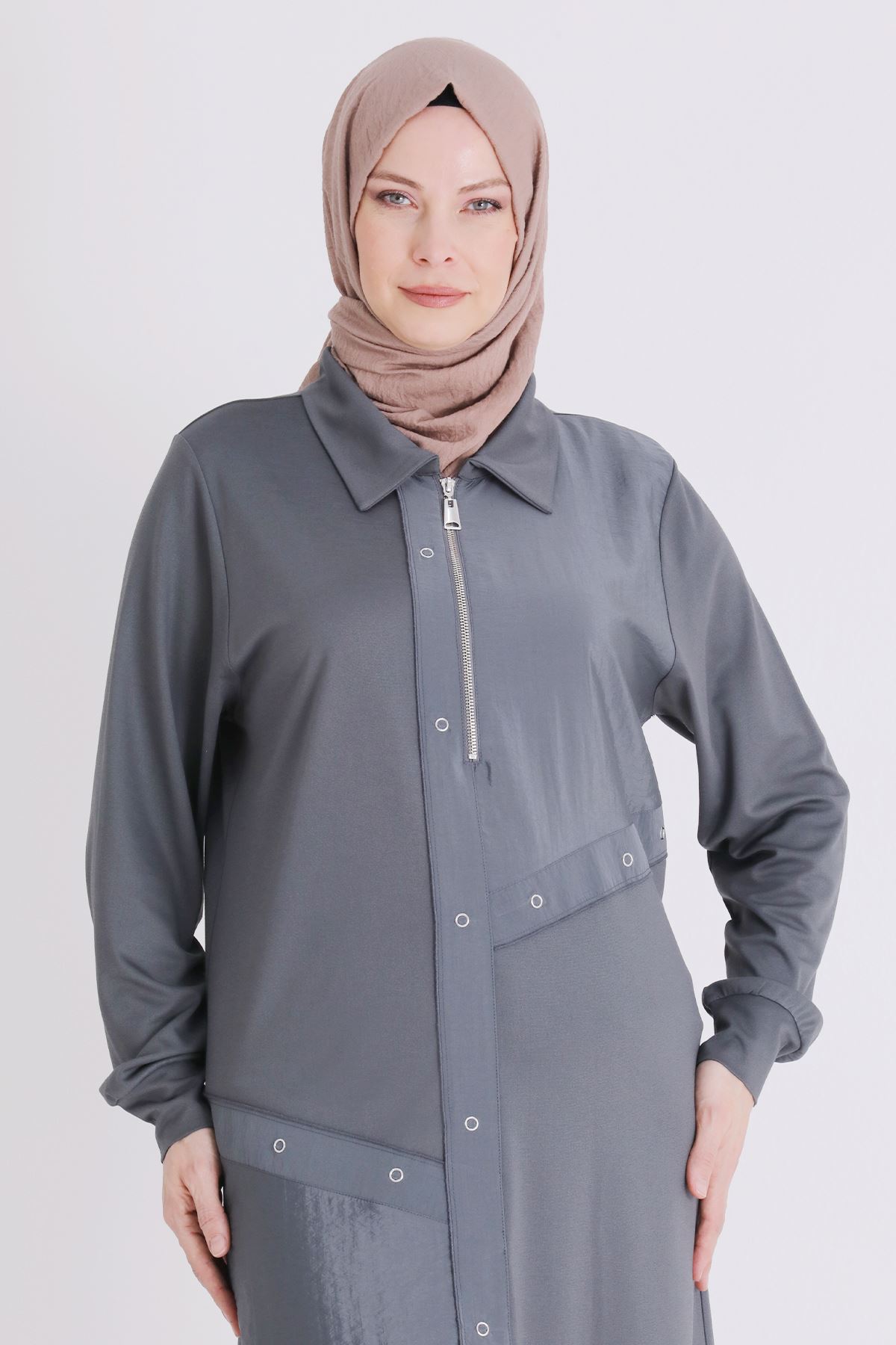 Büyük Beden Tesettür Tunik 2071 Kül Rengi