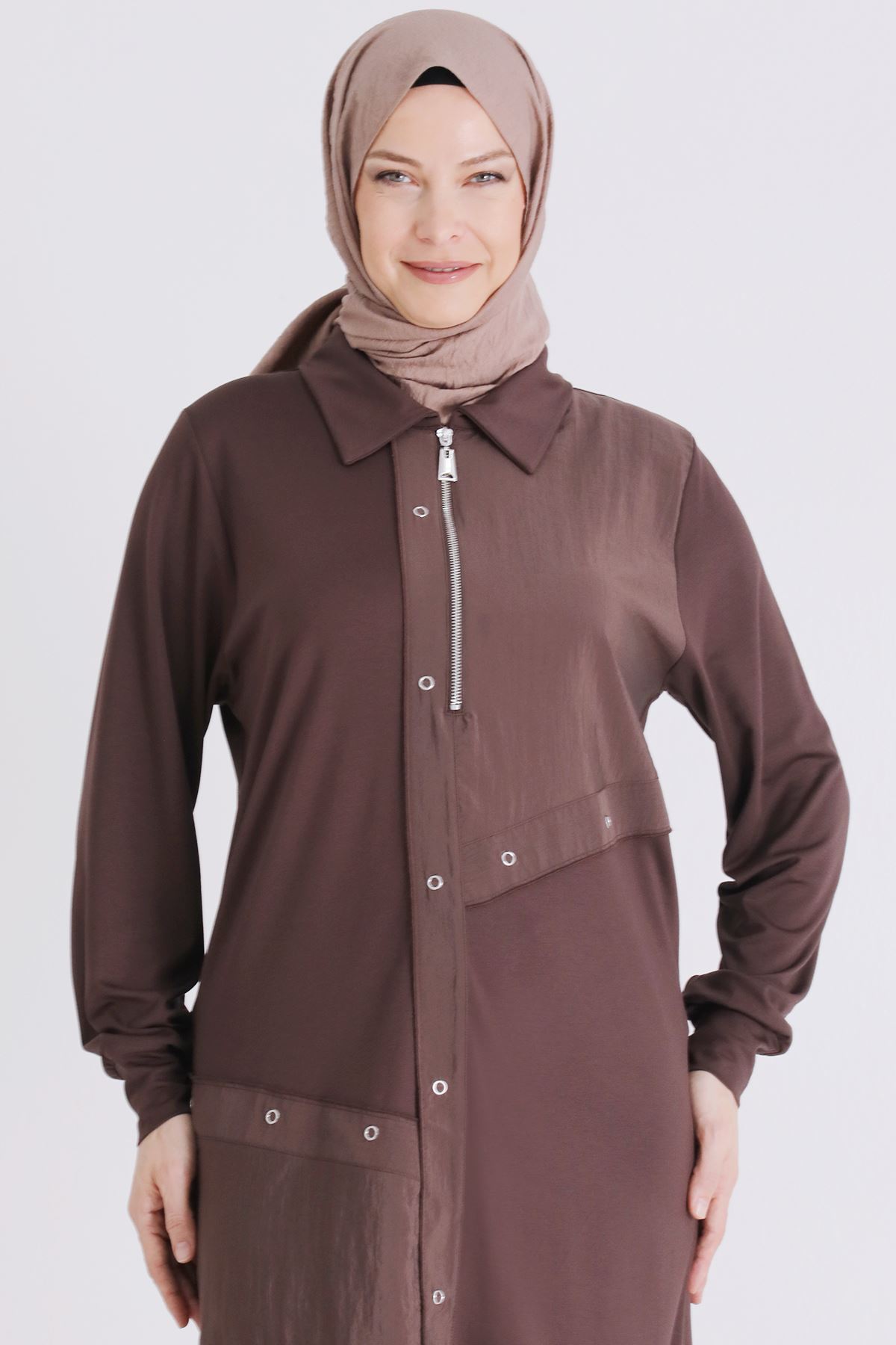Büyük Beden Tesettür Tunik 2071 Kahve