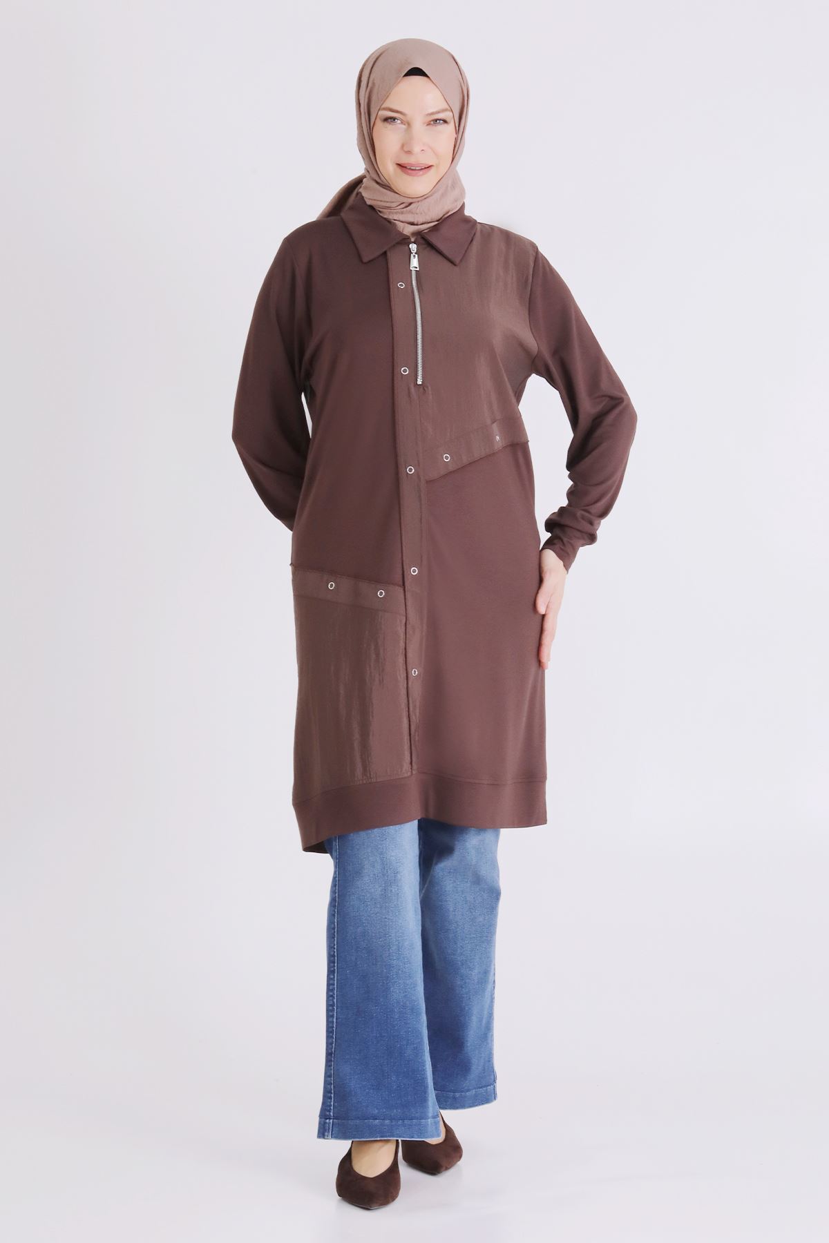 Büyük Beden Tesettür Tunik 2071 Kahve