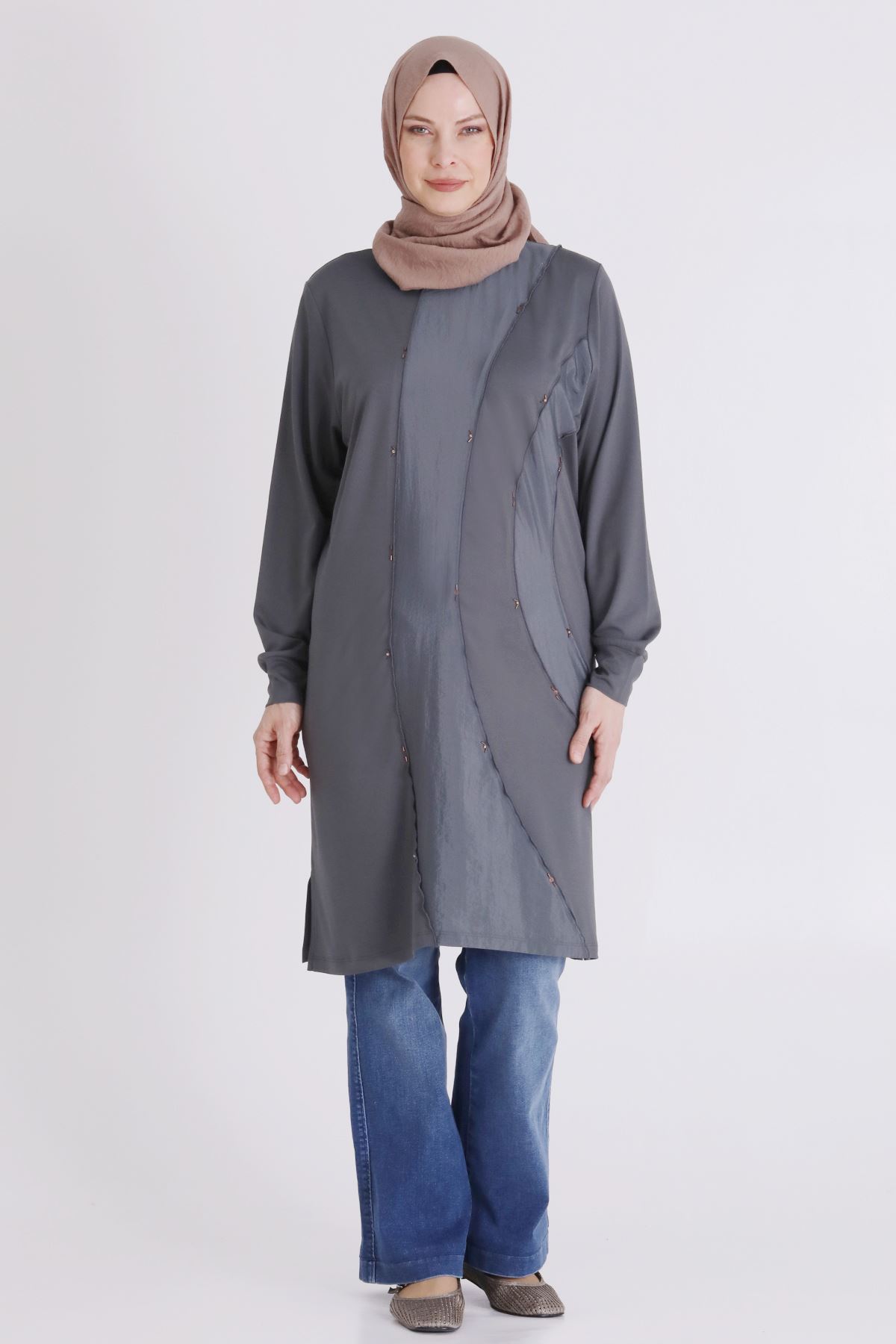 Büyük Beden Tesettür Tunik 2070 Kül Rengi