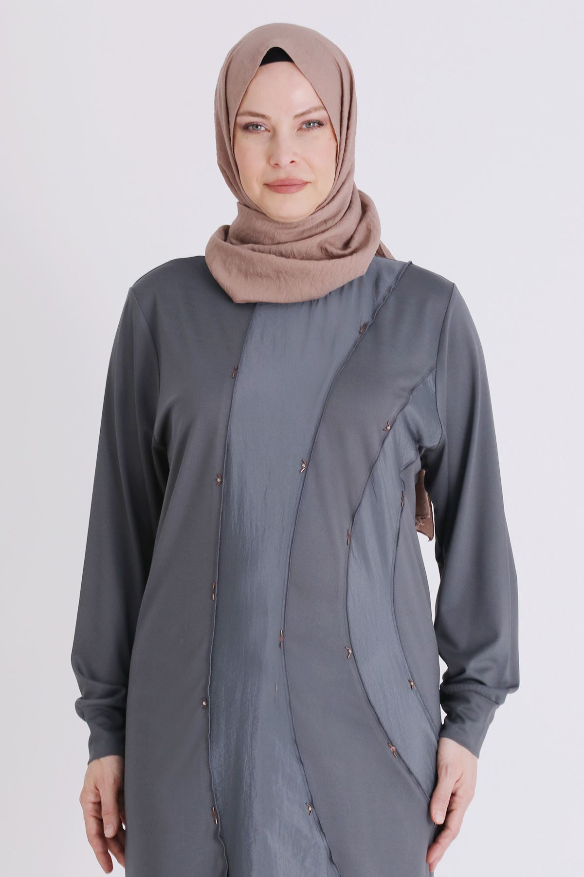 Büyük Beden Tesettür Tunik 2070 Kül Rengi