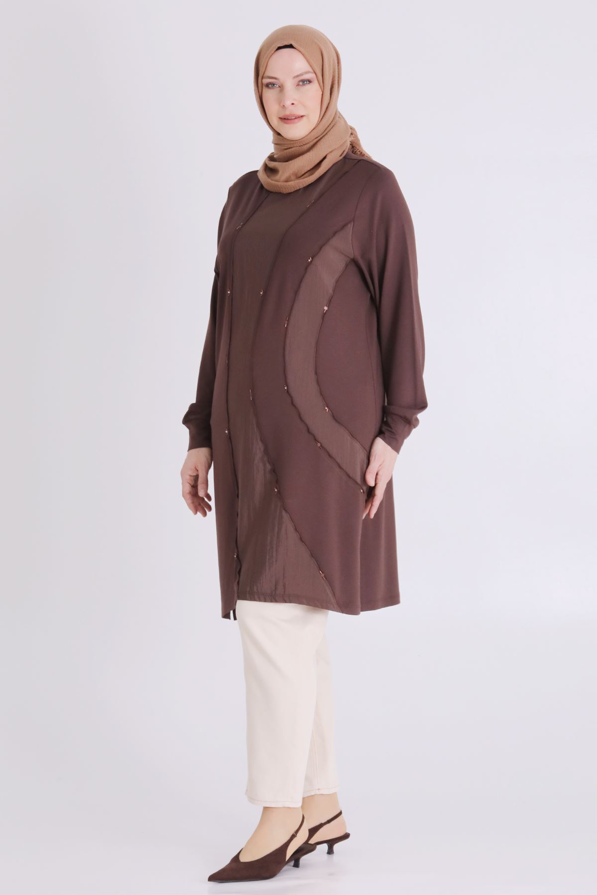 Büyük Beden Tesettür Tunik 2070 Kahve