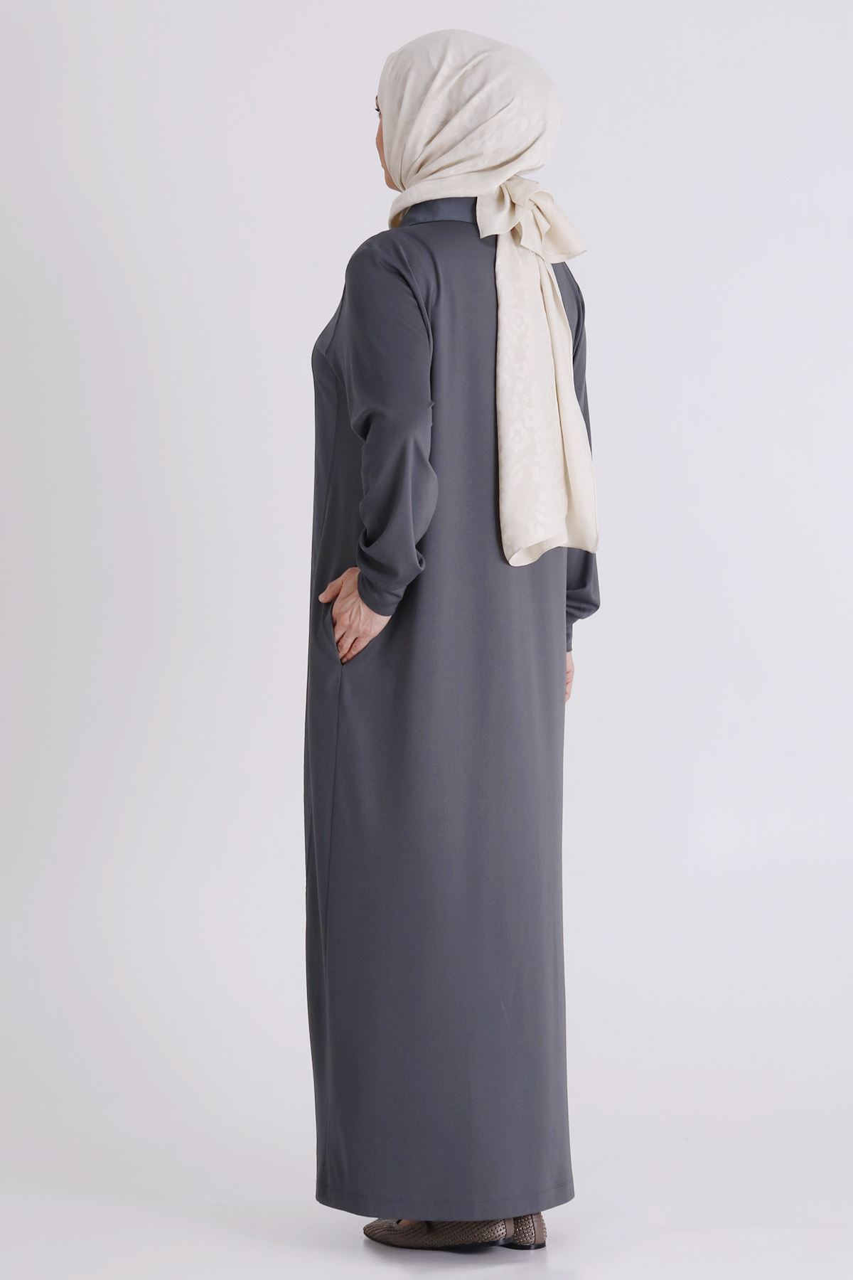 Büyük Beden Tesettür Elbise 7528 Kül Rengi