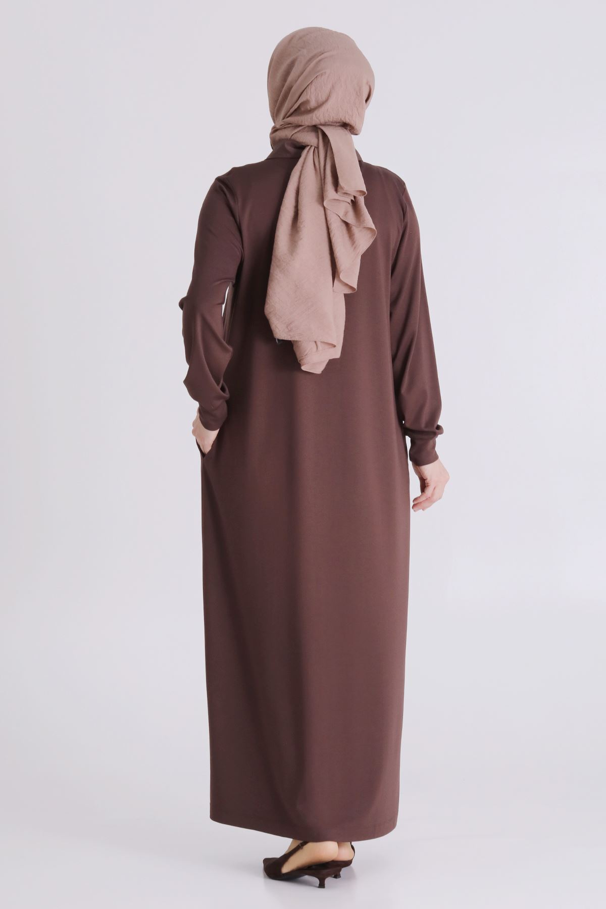 Büyük Beden Tesettür Elbise 7528 Kahve