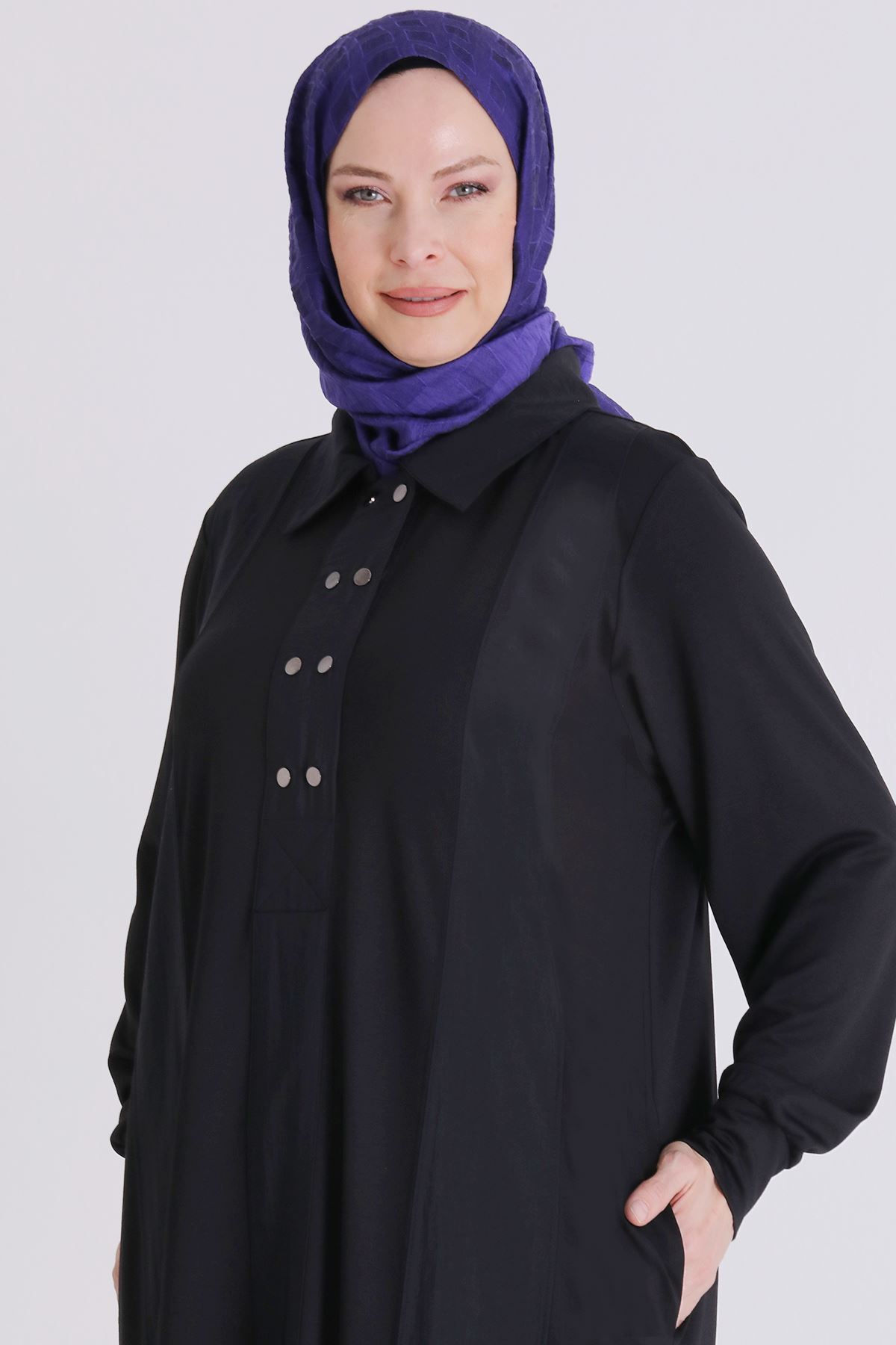 Büyük Beden Tesettür Elbise 7528 Siyah