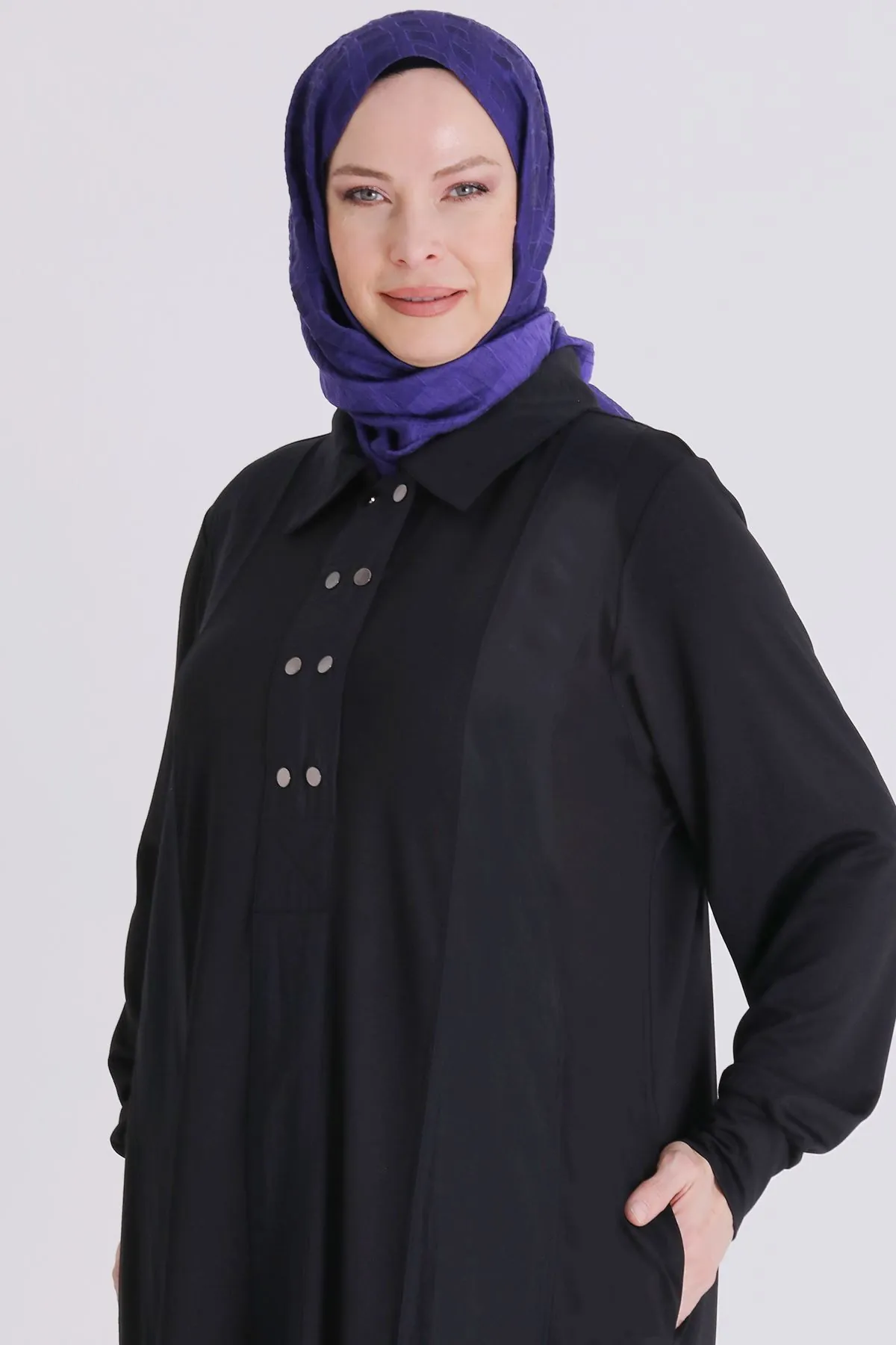 Büyük Beden Tesettür Elbise 7528 Siyah