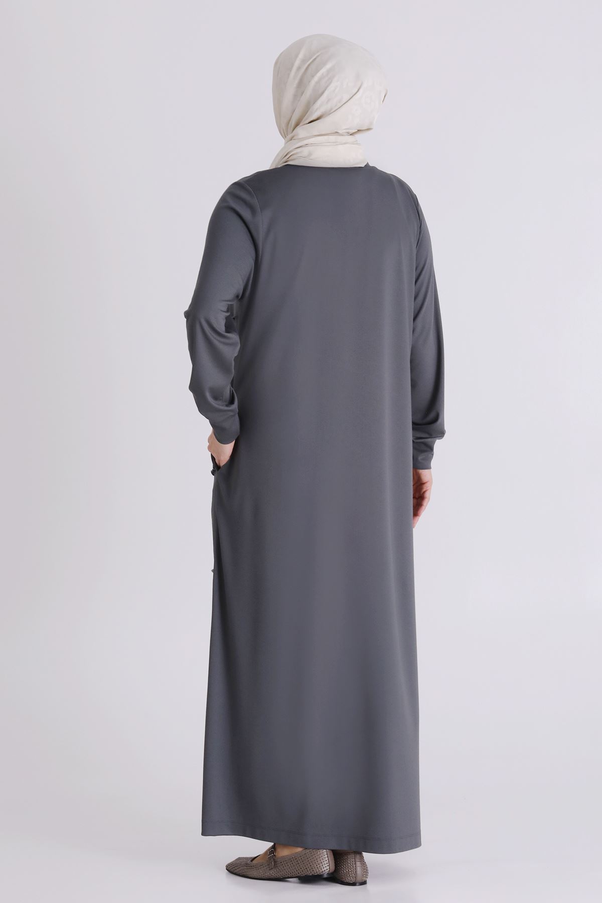 Büyük Beden Tesettür Elbise 7527 Kül Rengi