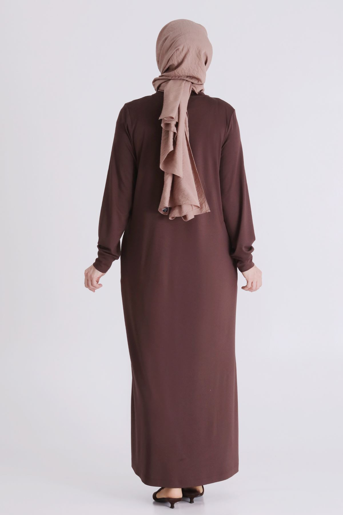 Büyük Beden Tesettür Elbise 7527 Kahve