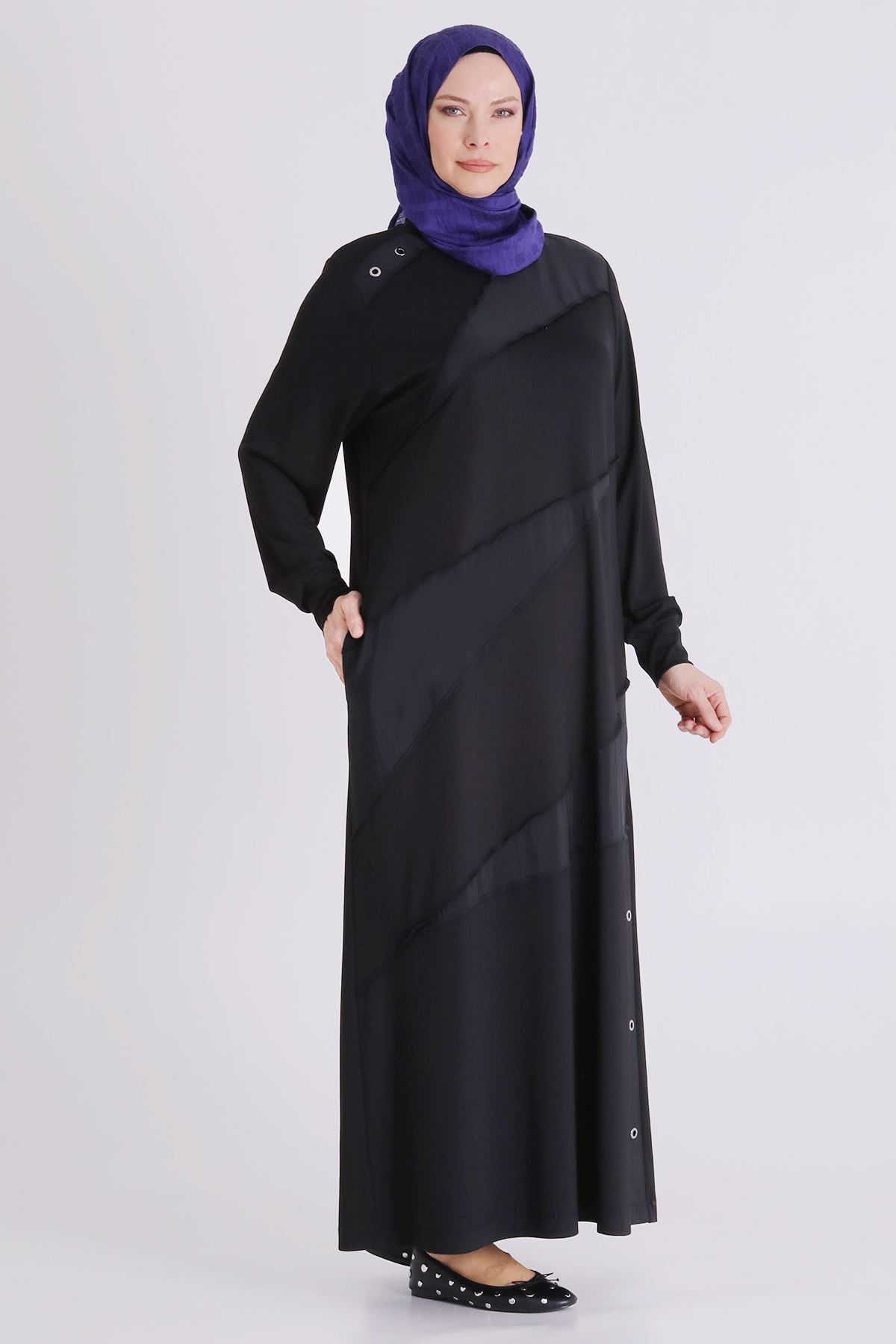 Büyük Beden Tesettür Elbise 7527 Siyah