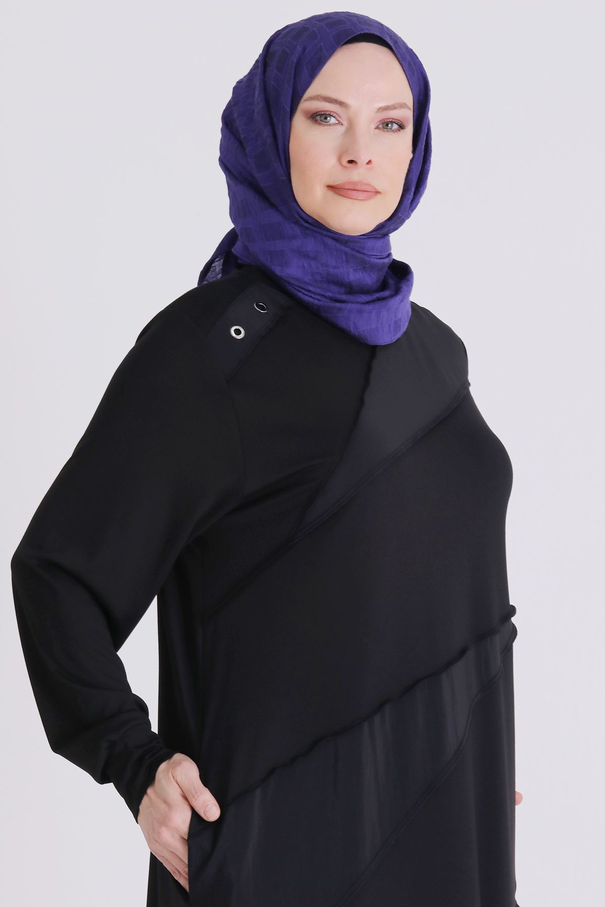 Büyük Beden Tesettür Elbise 7527 Siyah