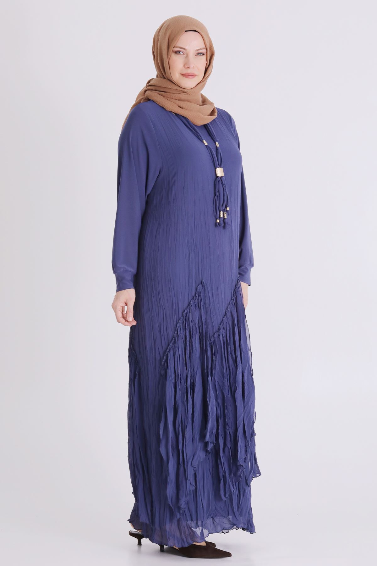 Büyük Beden Tesettür Elbise 7526 Morcivert