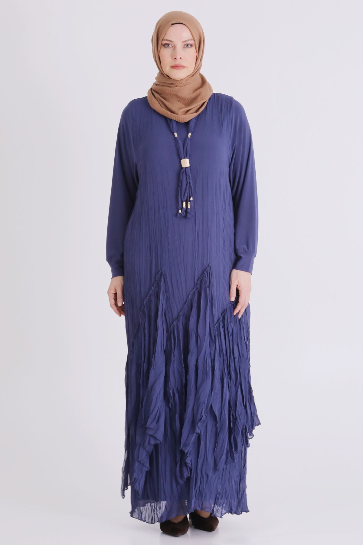 Büyük Beden Tesettür Elbise 7526 Morcivert