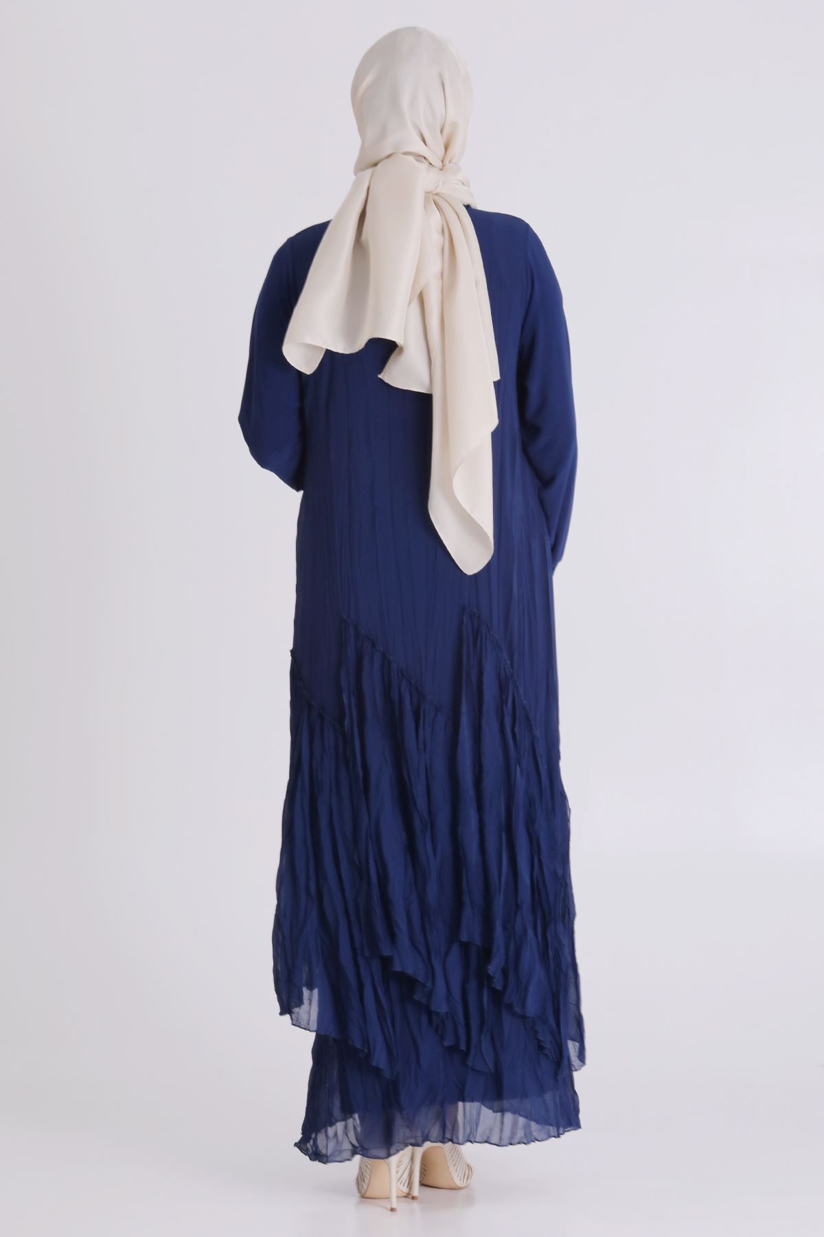 Büyük Beden Tesettür Elbise 7526 İndigo