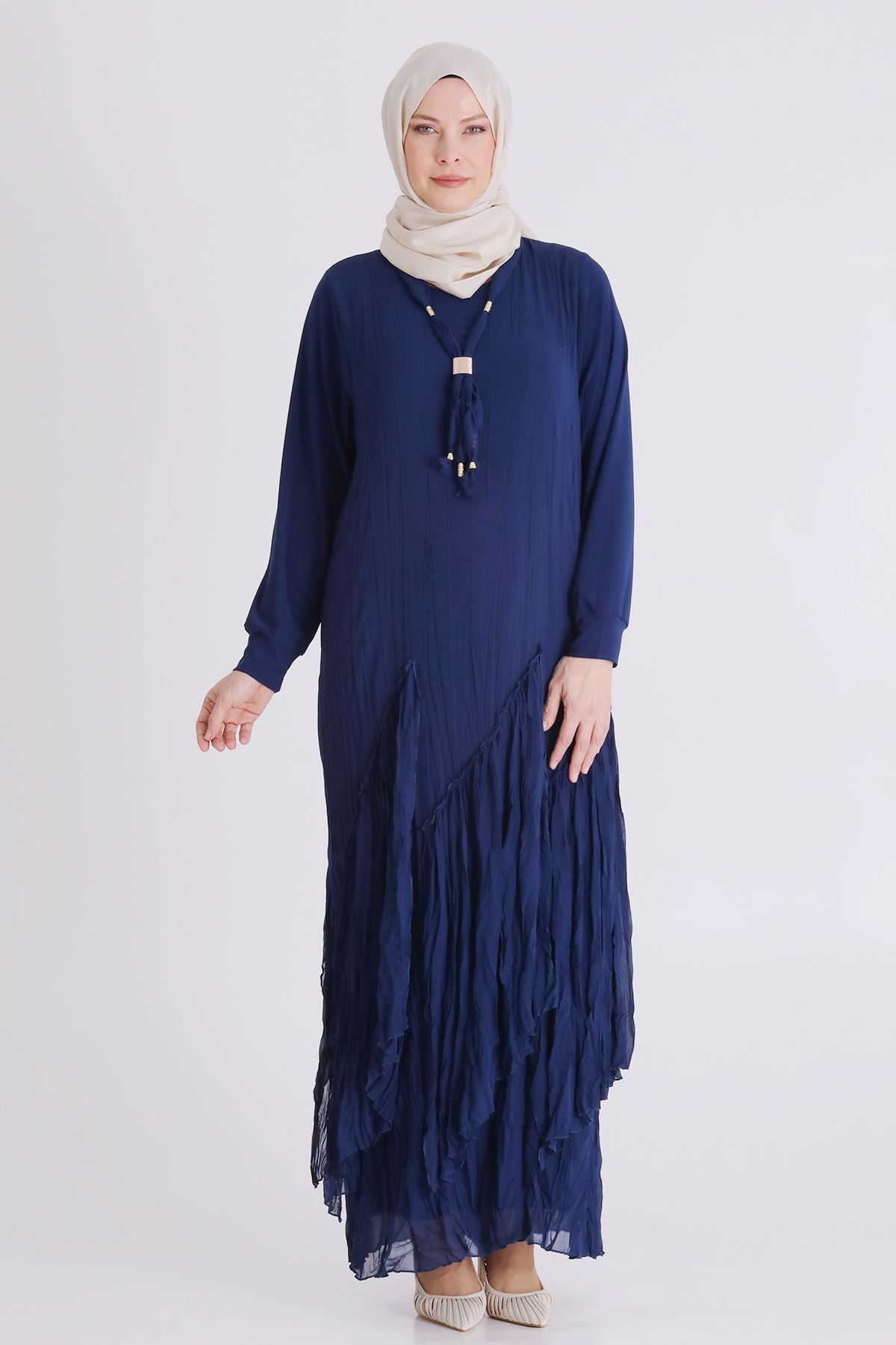 Büyük Beden Tesettür Elbise 7526 İndigo