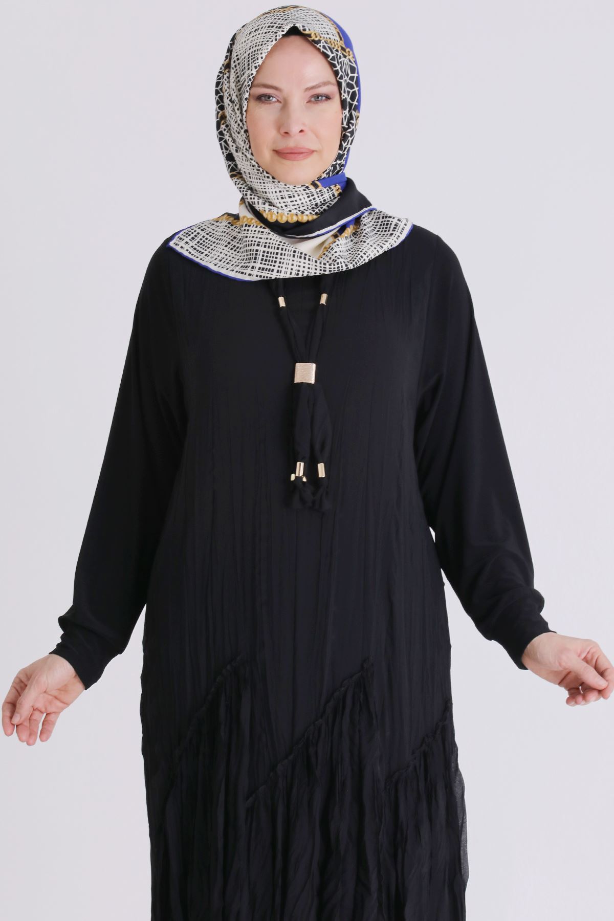 Büyük Beden Tesettür Elbise 7526 Siyah