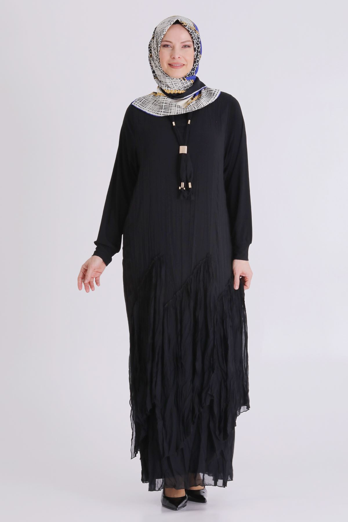 Büyük Beden Tesettür Elbise 7526 Siyah