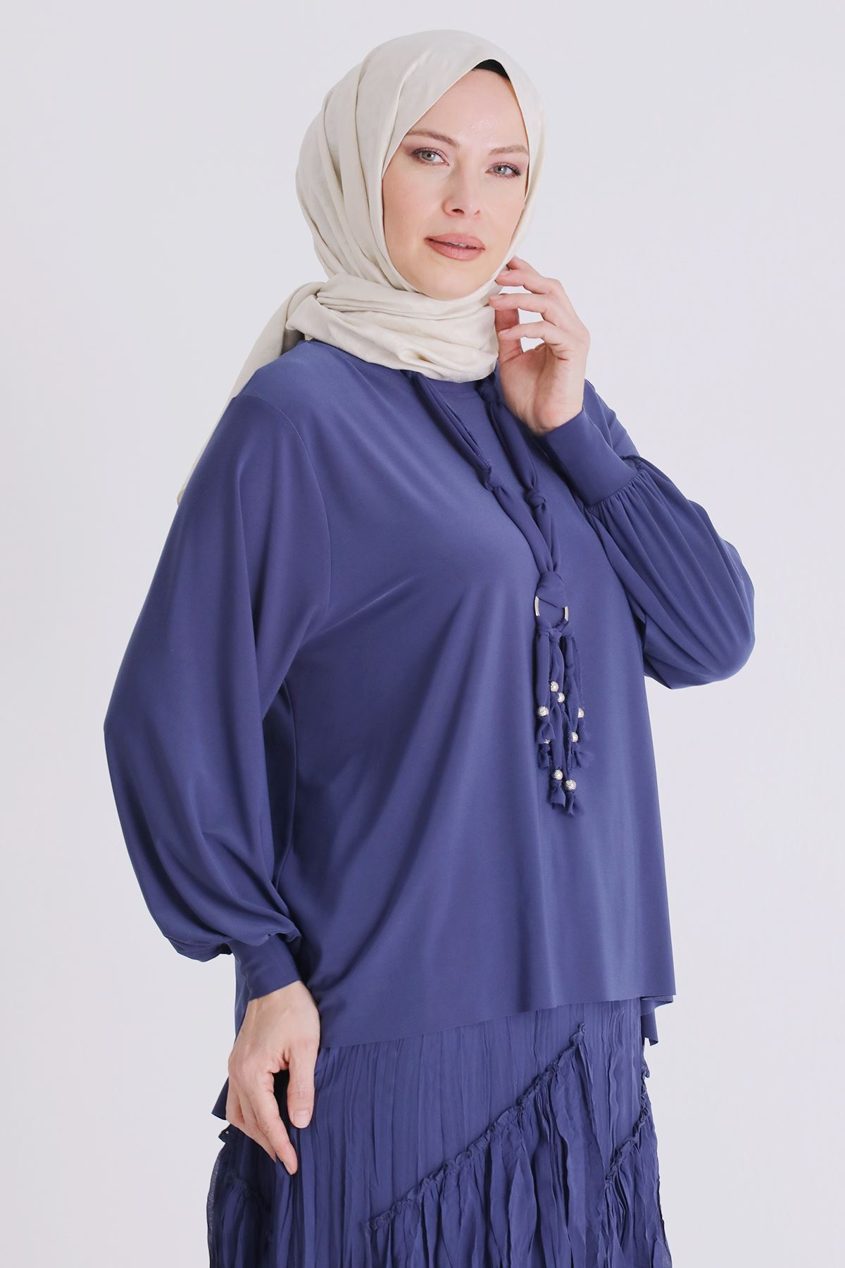 Büyük Beden Tesettür Etekli Takım 3802 Morcivert