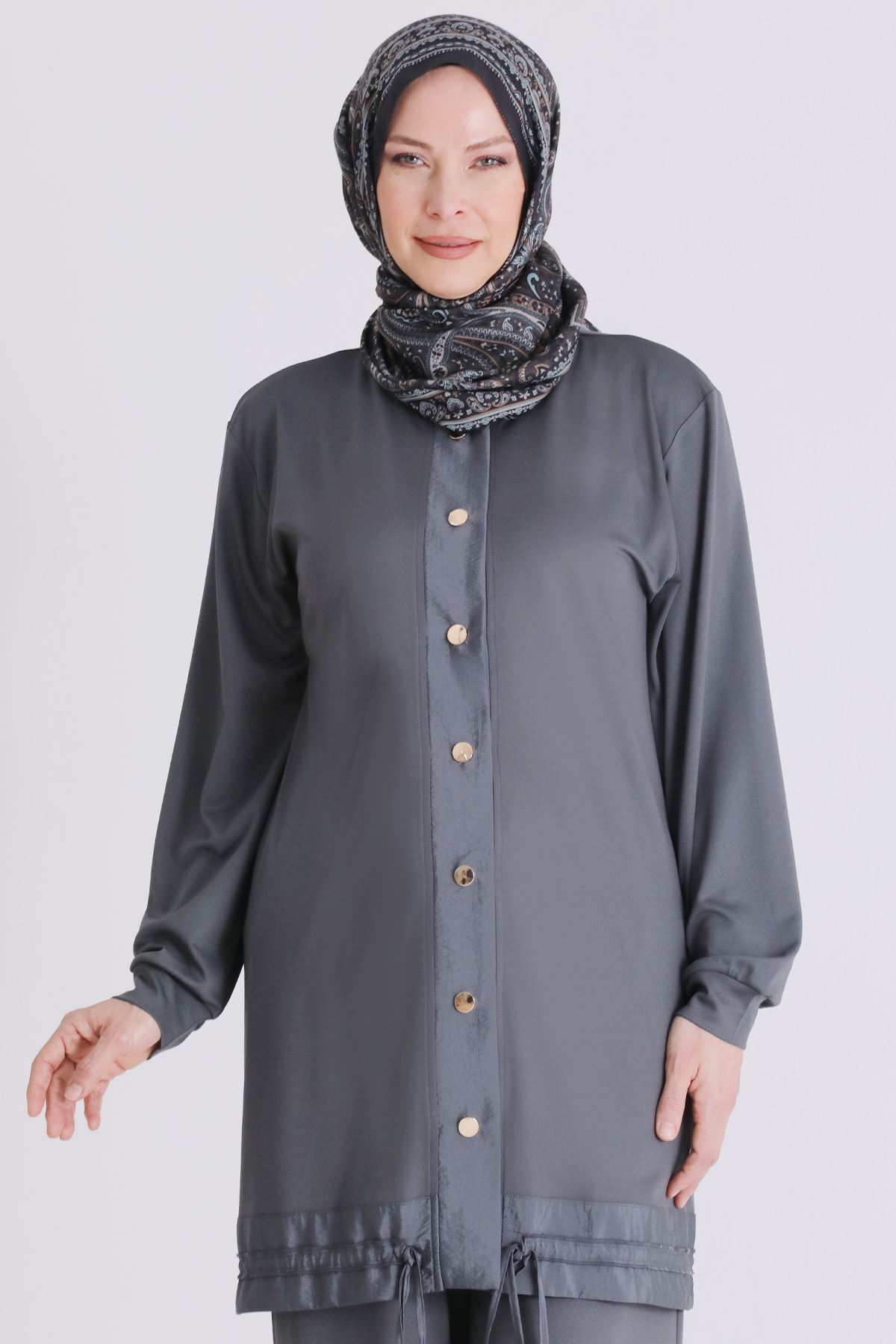 Büyük Beden Tesettür Pantolonlu Takım 3558 Kül Rengi