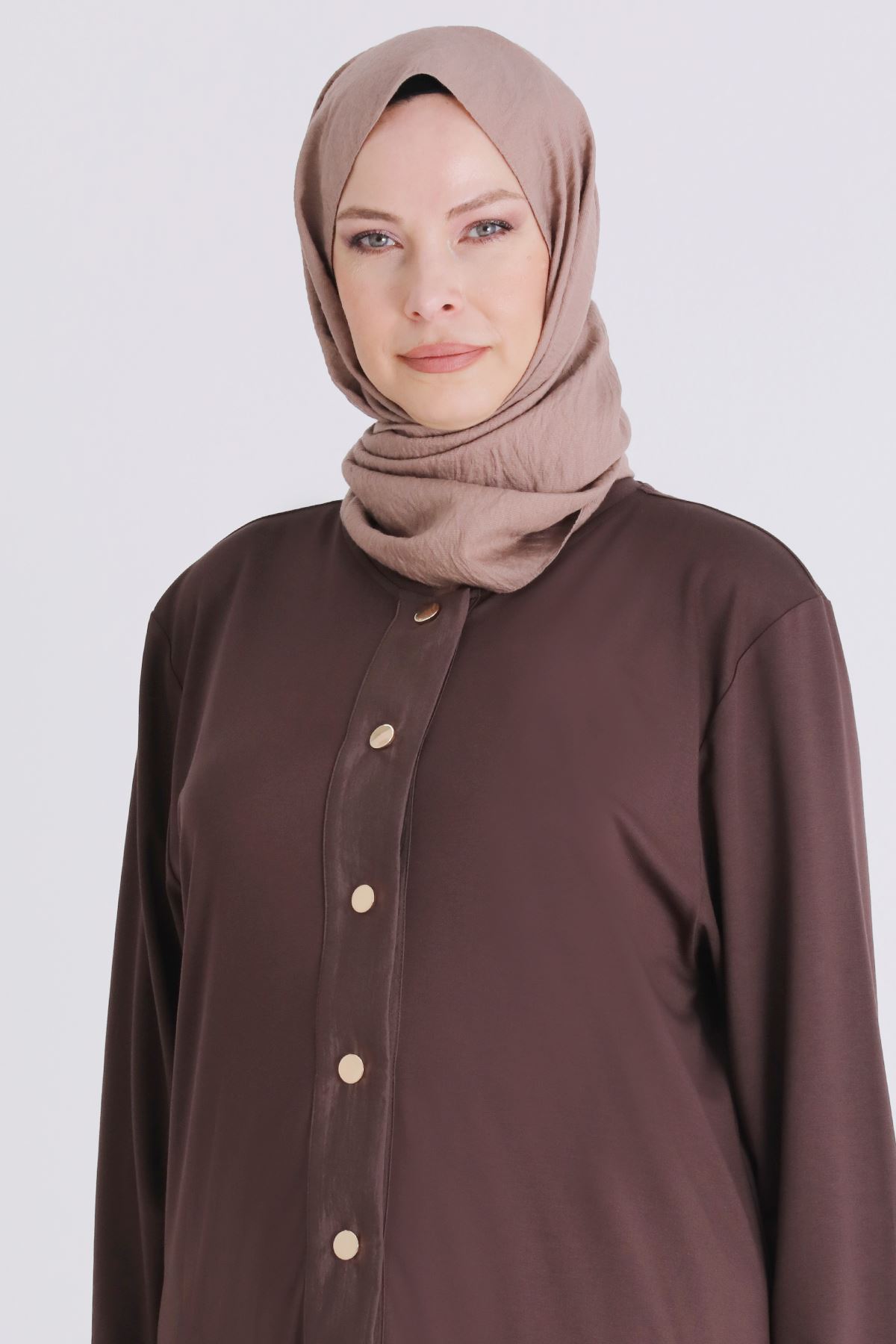 Büyük Beden Tesettür Pantolonlu Takım 3558 Kahve