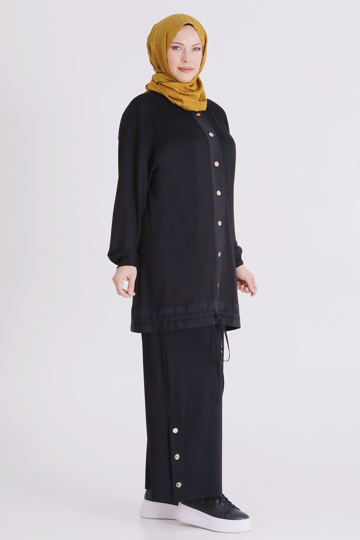 Büyük Beden Tesettür Pantolonlu Takım 3558 Siyah