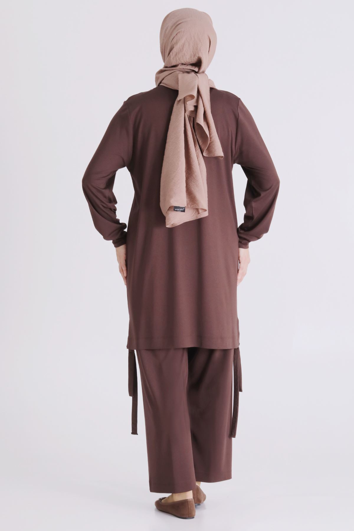 Büyük Beden Tesettür Pantolonlu Takım 3557 Kahve