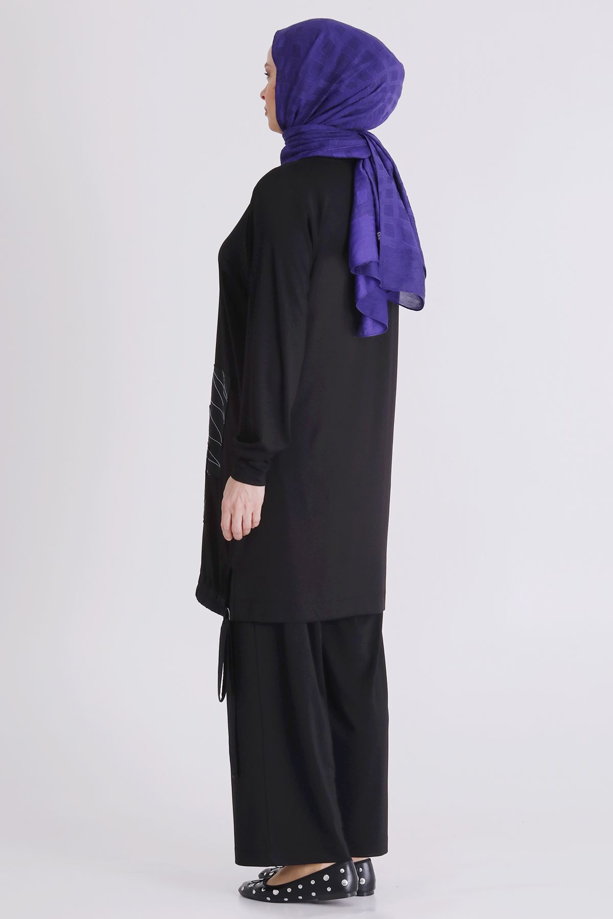 Büyük Beden Tesettür Pantolonlu Takım 3557 Siyah