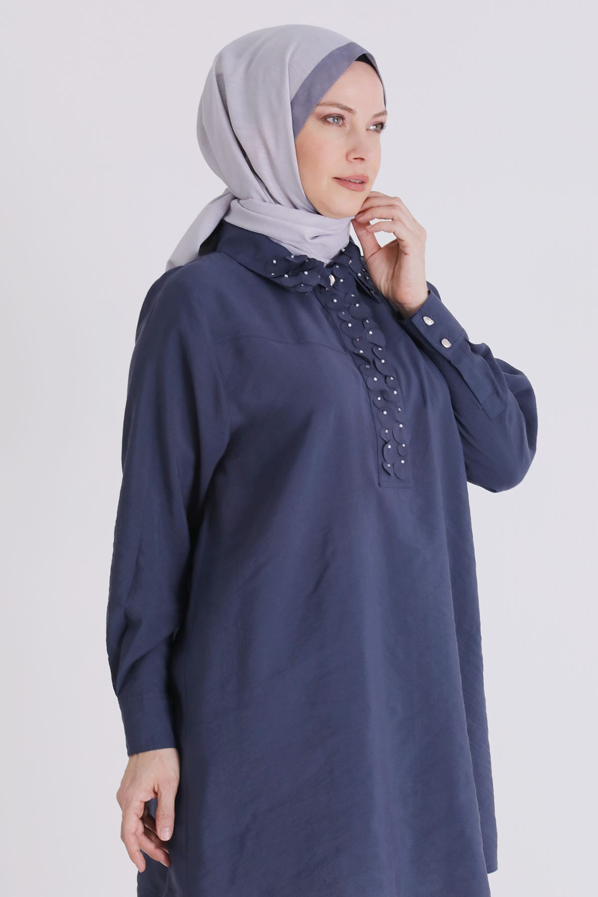 Büyük Beden Tesettür Tunik 23038 İndigo