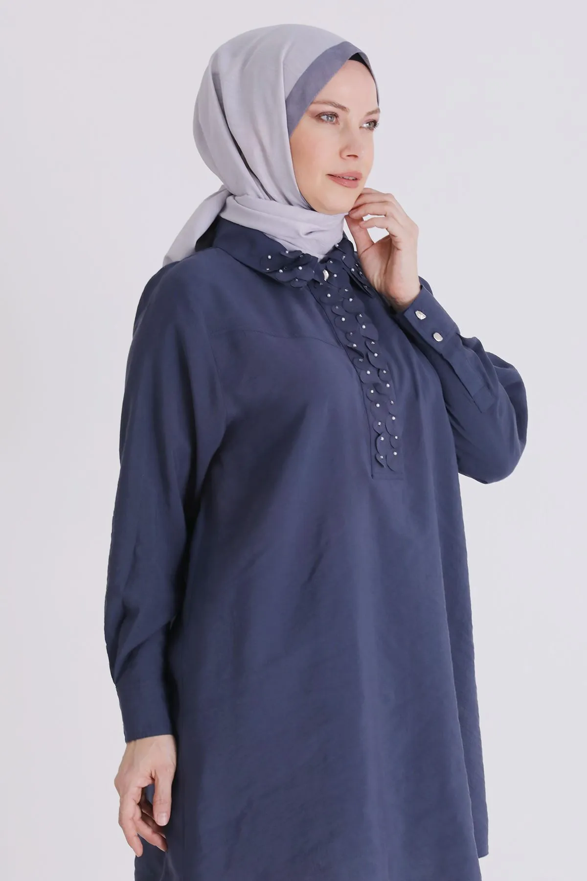Büyük Beden Tesettür Tunik 23038 İndigo