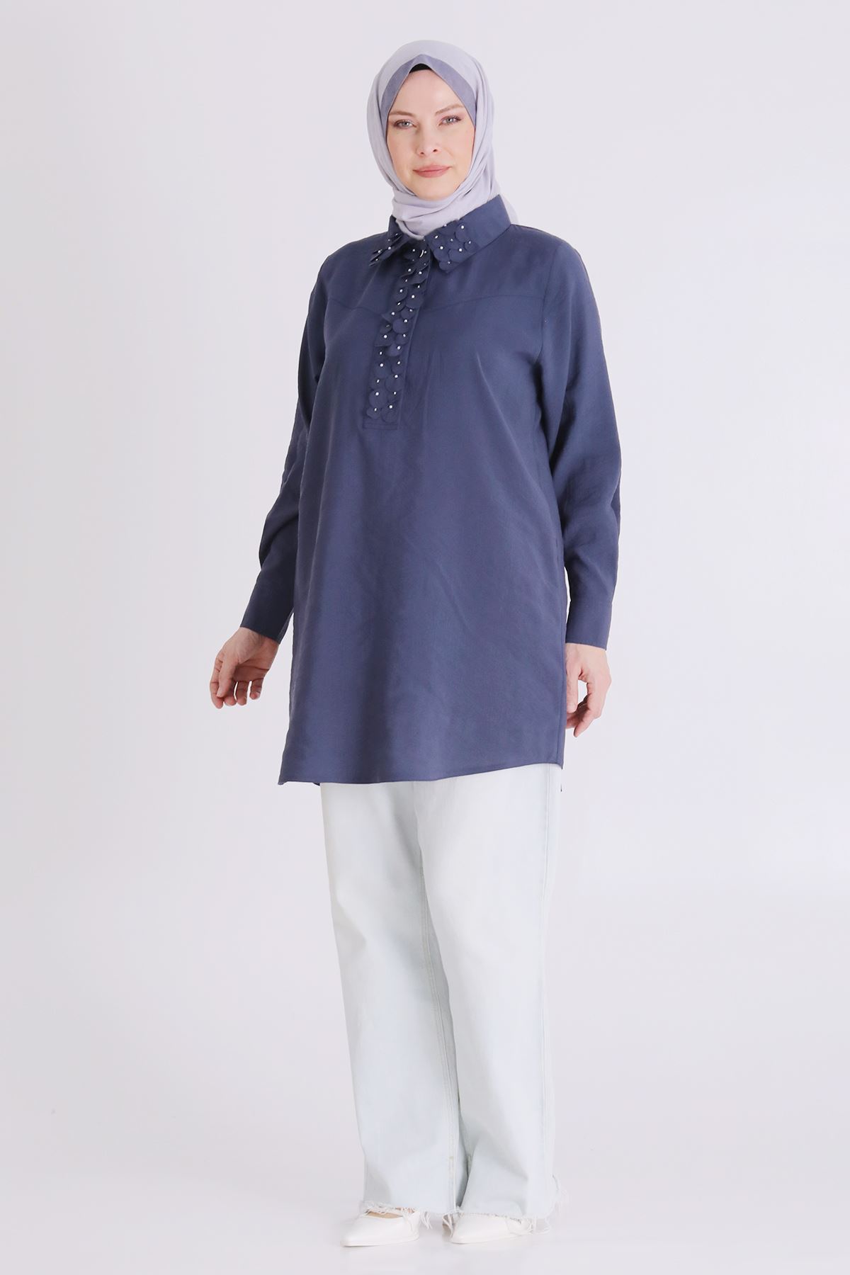 Büyük Beden Tesettür Tunik 23038 İndigo