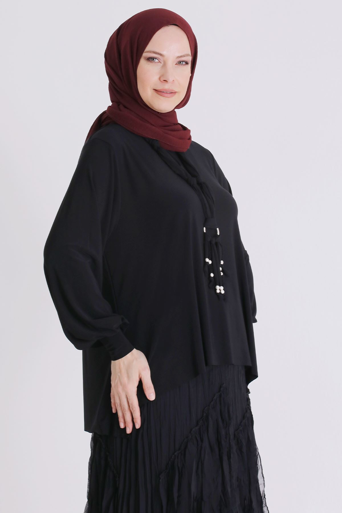 Büyük Beden Tesettür Etekli Takım 3802 Siyah