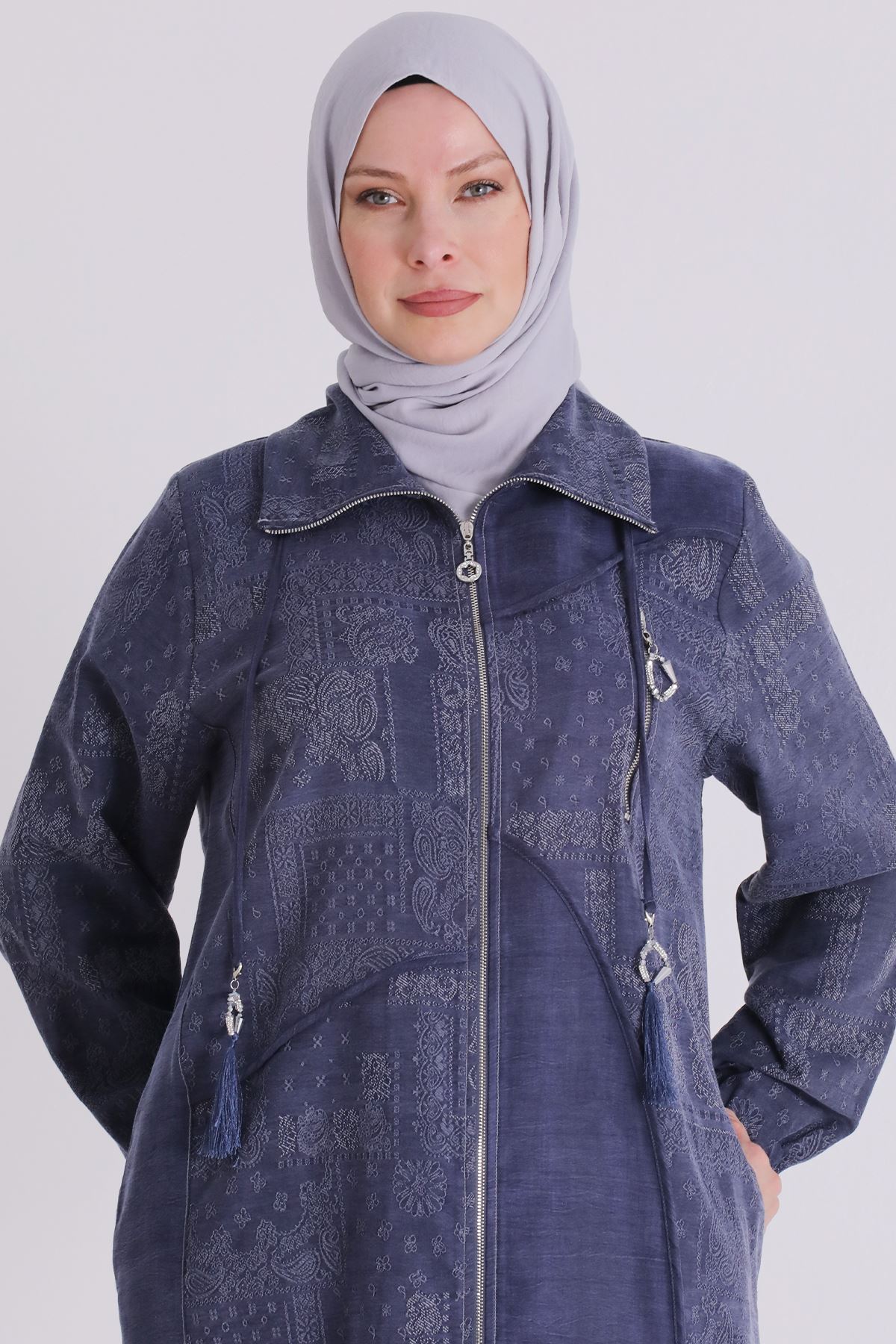 Büyük Beden Tesettür Pantolonlu Takım 35150 Denim Mavi