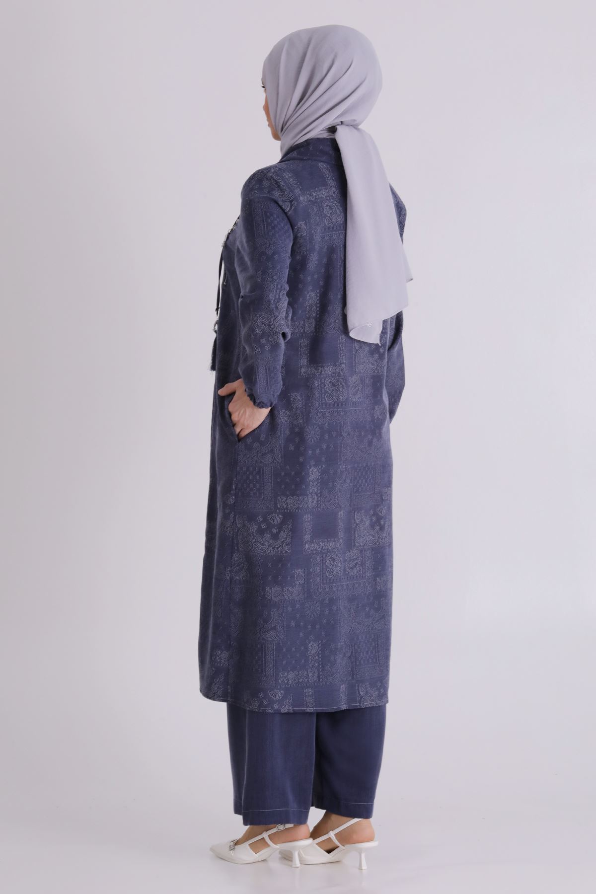 Büyük Beden Tesettür Pantolonlu Takım 35150 Denim Mavi