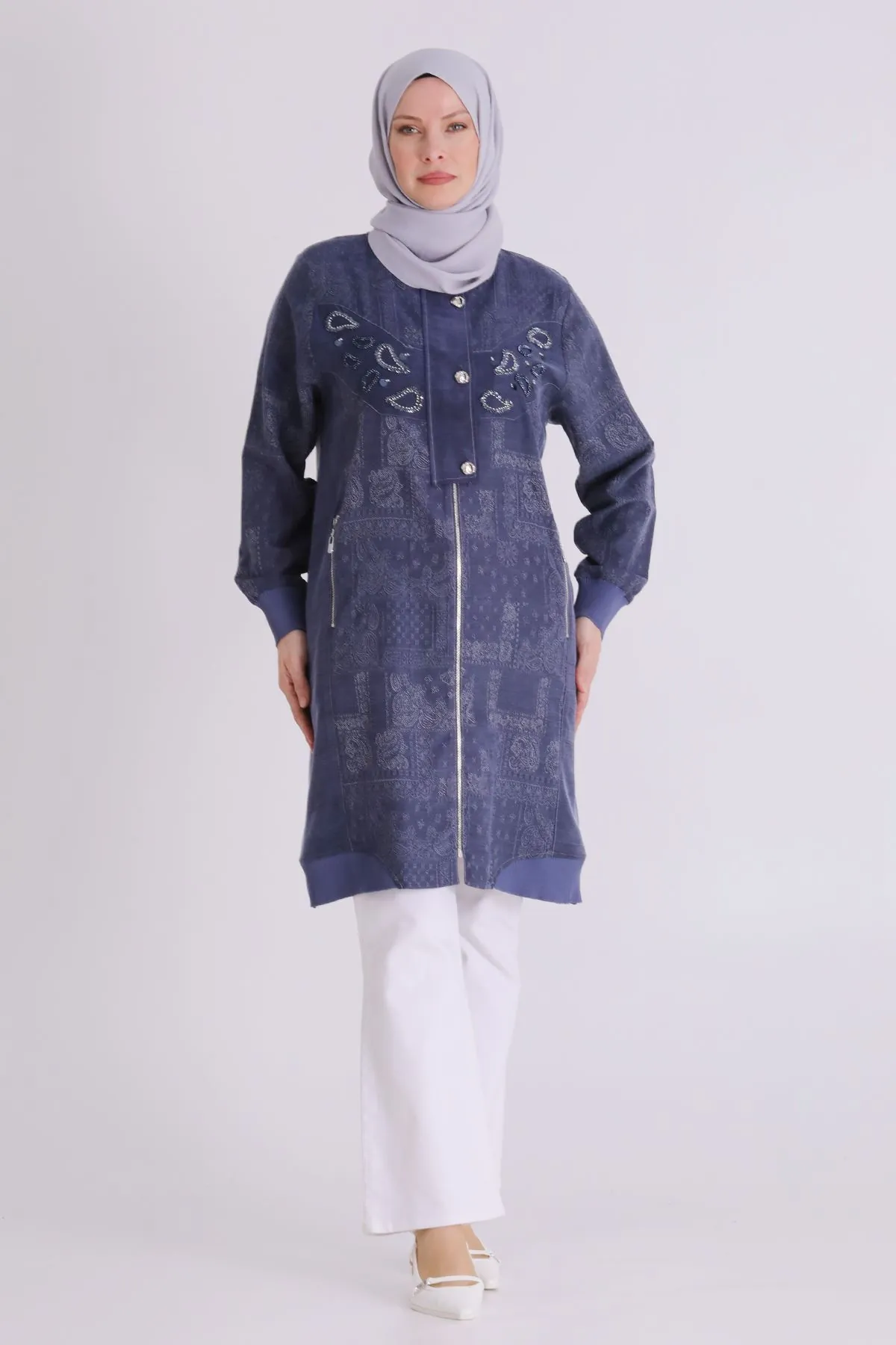 Büyük Beden Tesettür Kap 25149 Denim Mavi