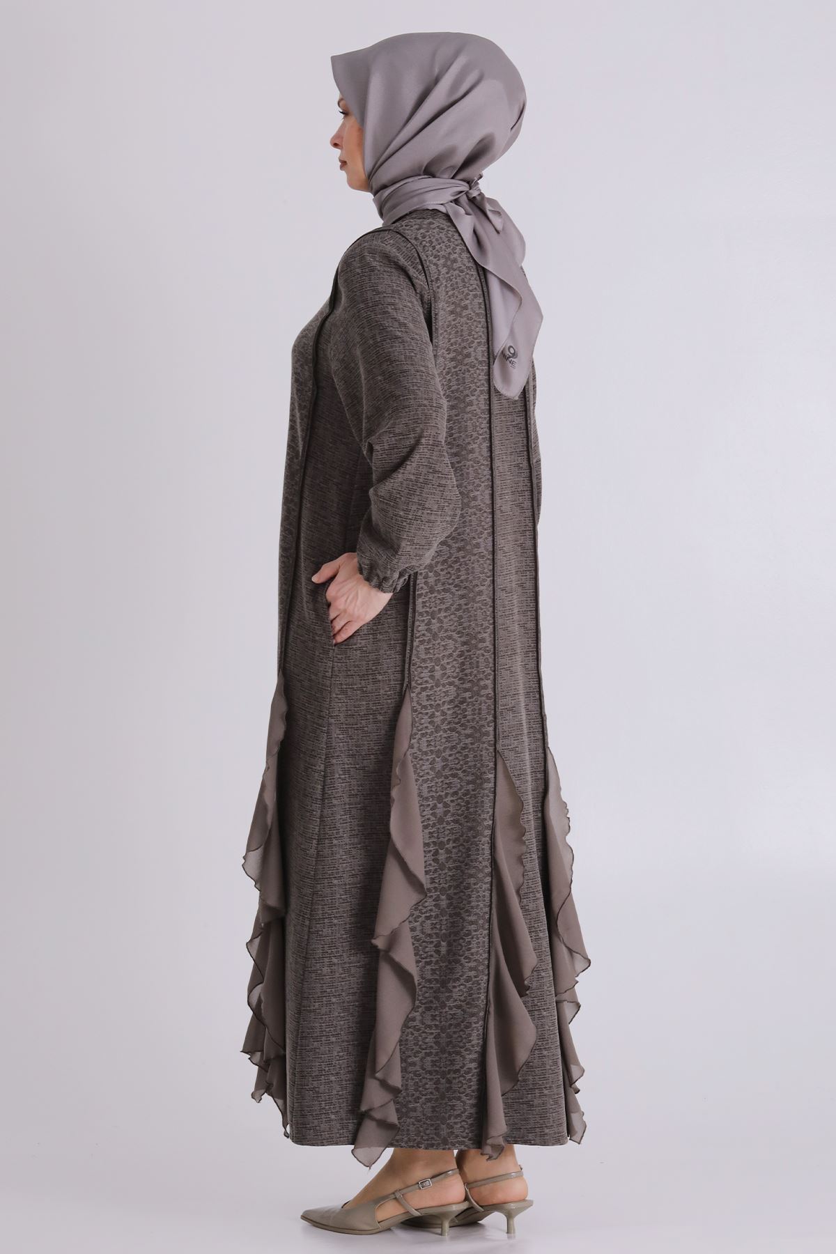 Büyük Beden Tesettür Elbise 75010 Koyu Vizon