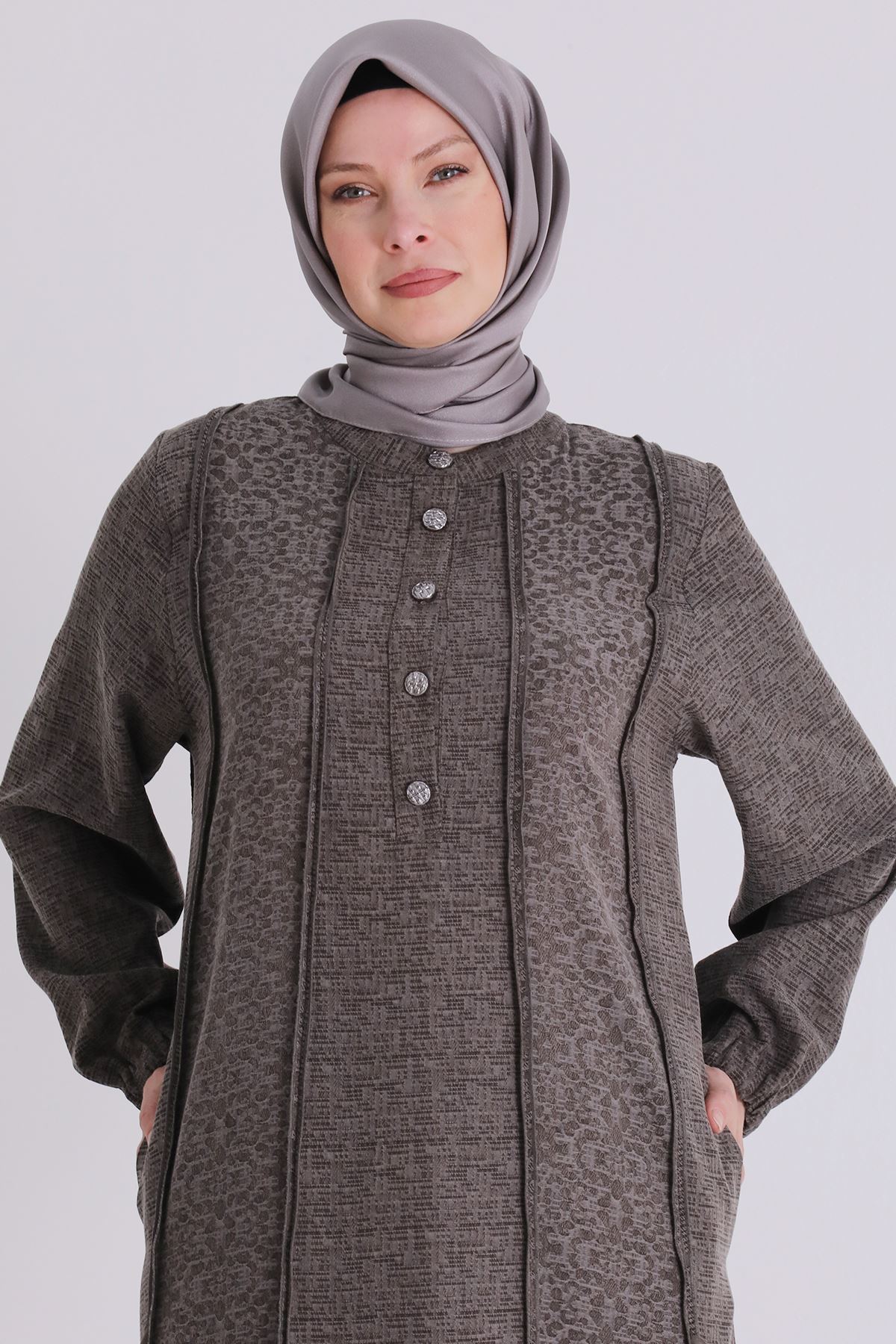 Büyük Beden Tesettür Elbise 75010 Koyu Vizon