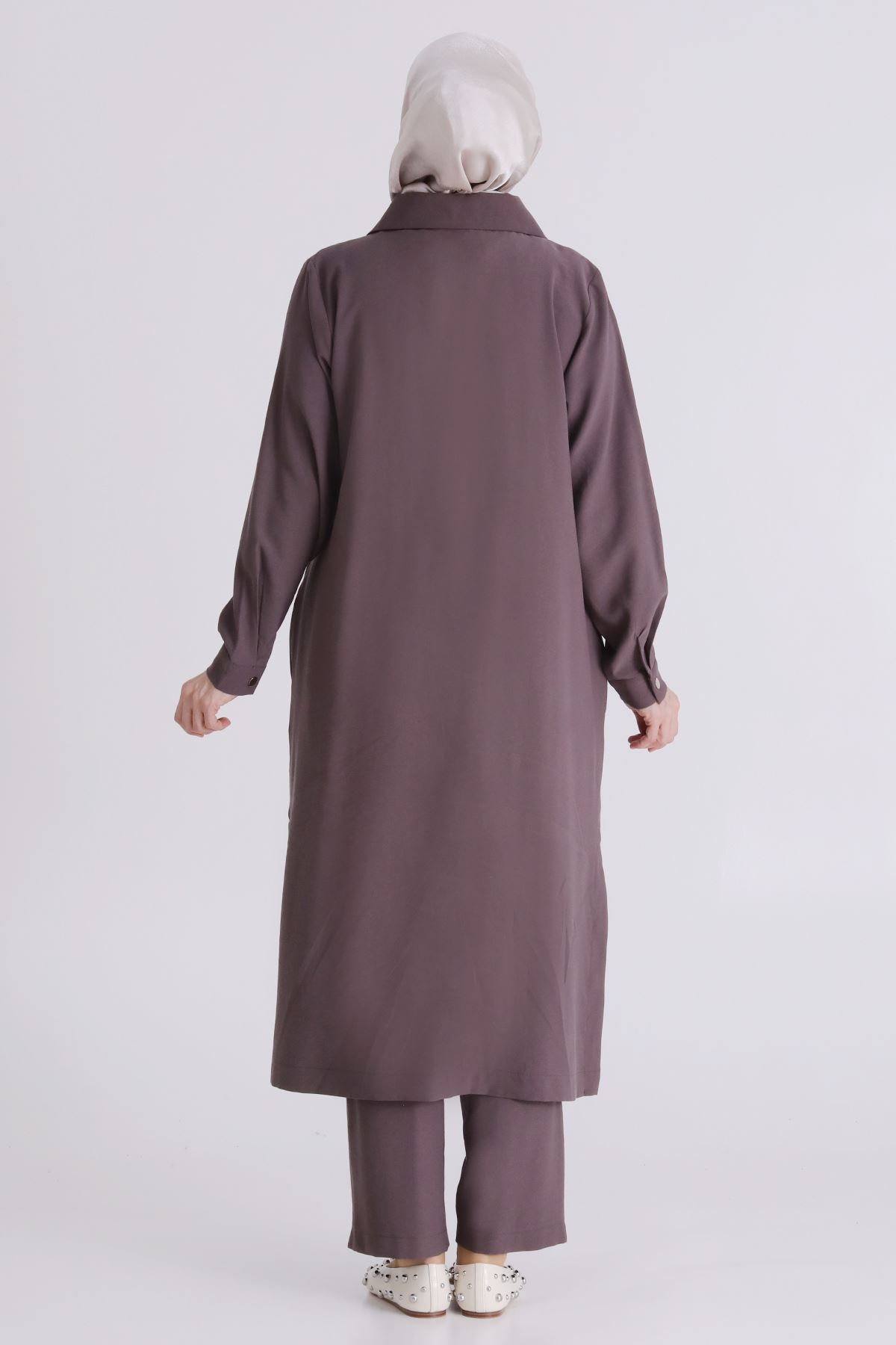 Büyük Beden Tesettür Pantolonlu Takım 3560 Kakao