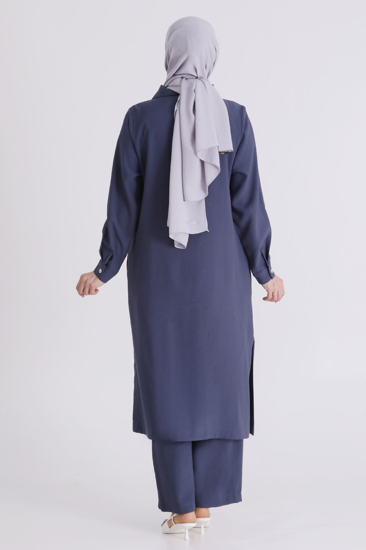 Büyük Beden Tesettür Pantolonlu Takım 3560 Duman Mavi
