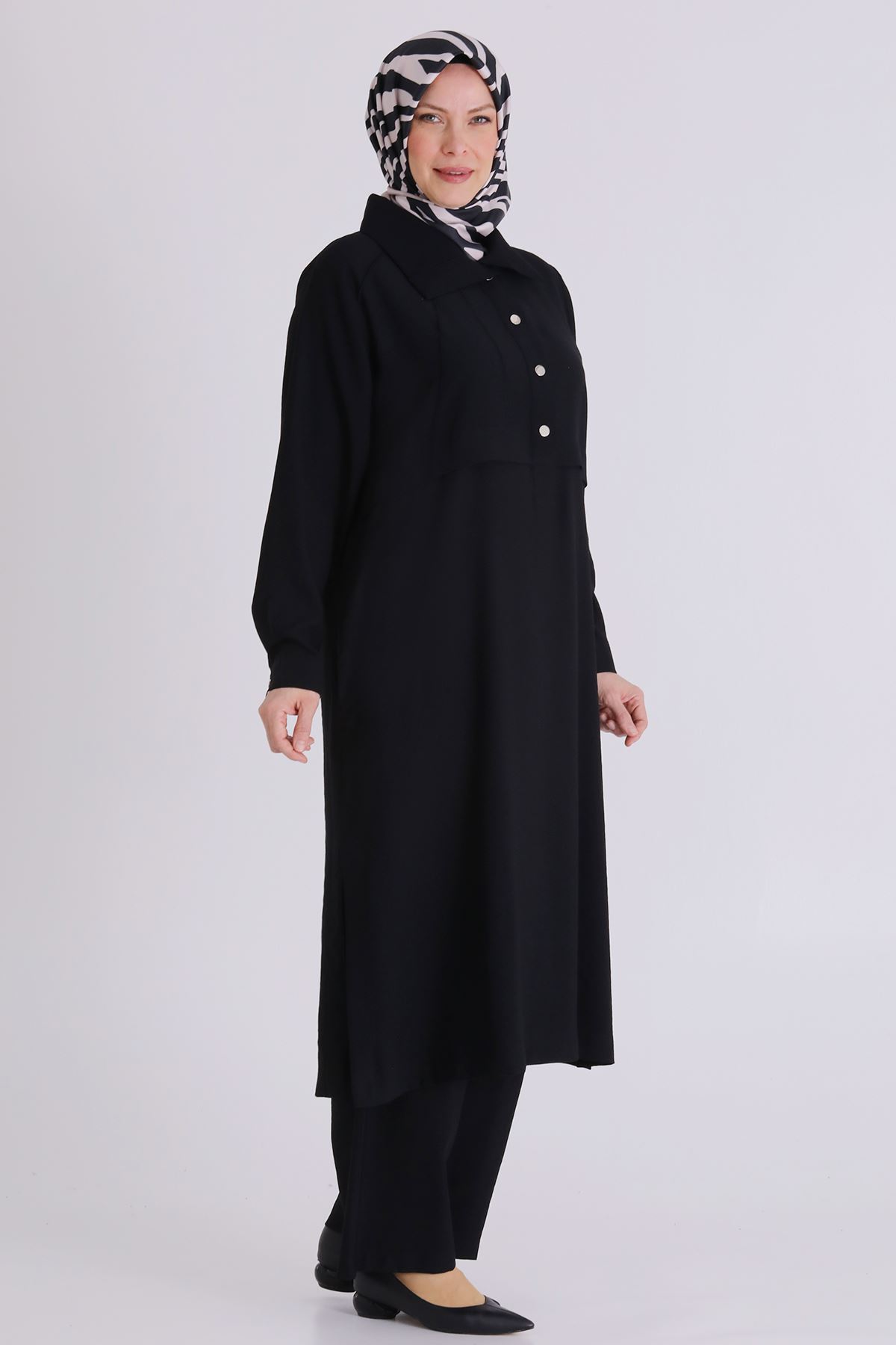 Büyük Beden Tesettür Pantolonlu Takım 3560 Siyah