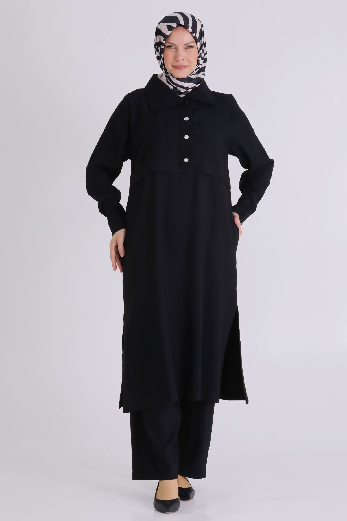 Büyük Beden Tesettür Pantolonlu Takım 3560 Siyah