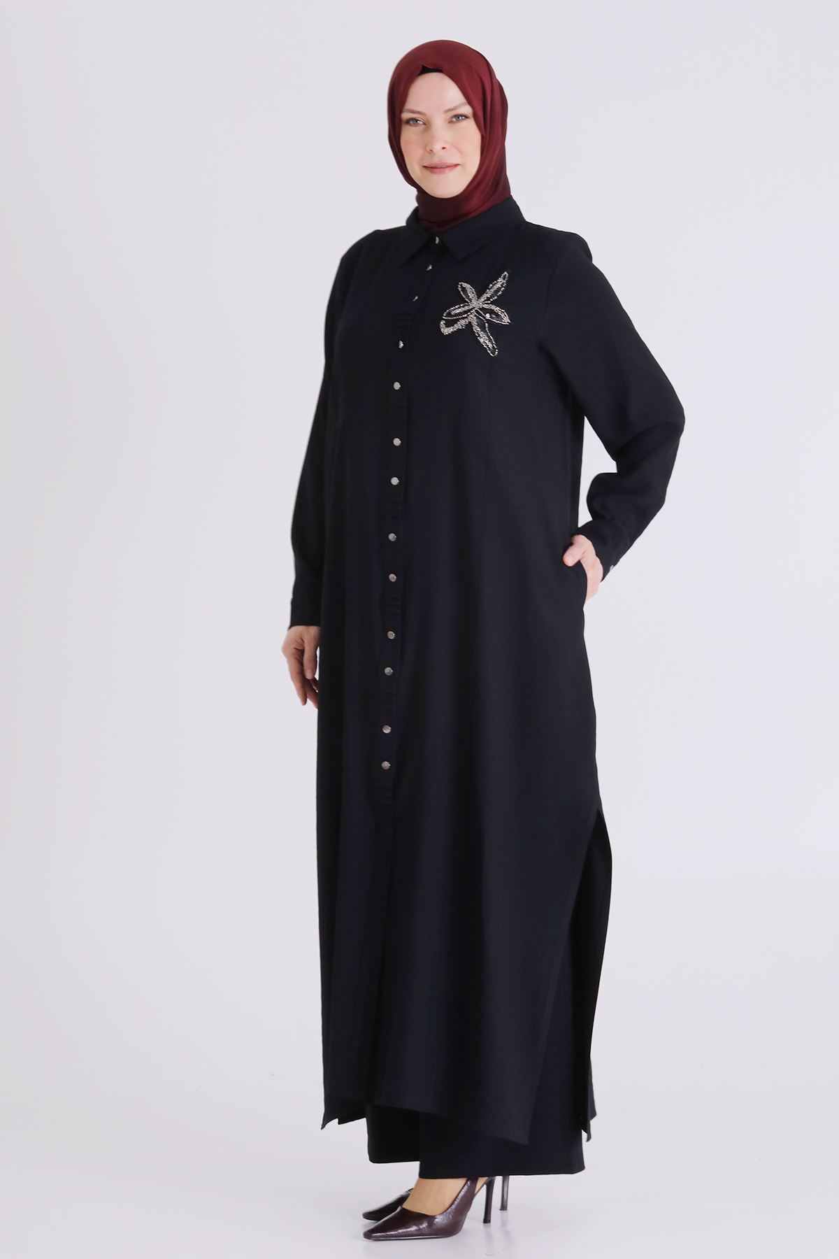 Büyük Beden Tesettür Pantolonlu Takım 3561 Siyah