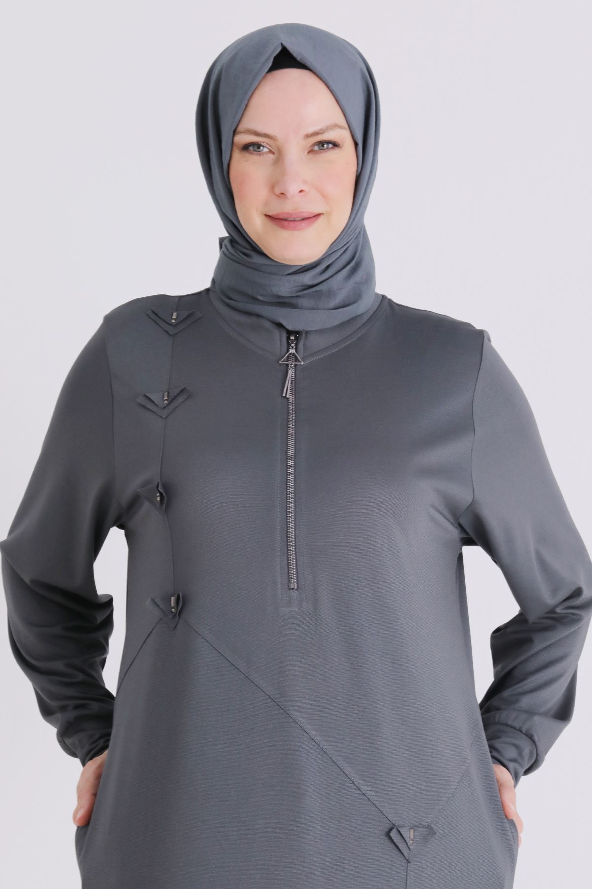 Büyük Beden Tesettür Tunik 2072 Kül Rengi