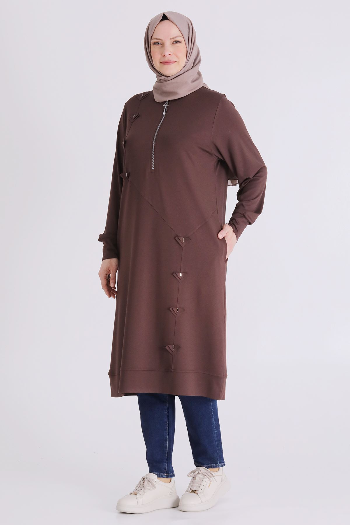 Büyük Beden Tesettür Tunik 2072 Kahve