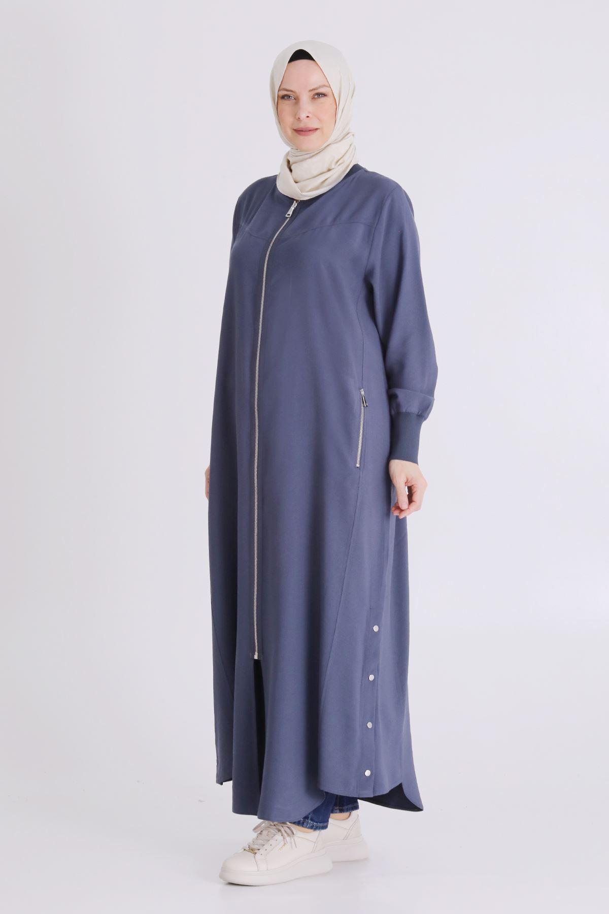 Büyük Beden Tesettür Ferace 2829 Duman Mavi